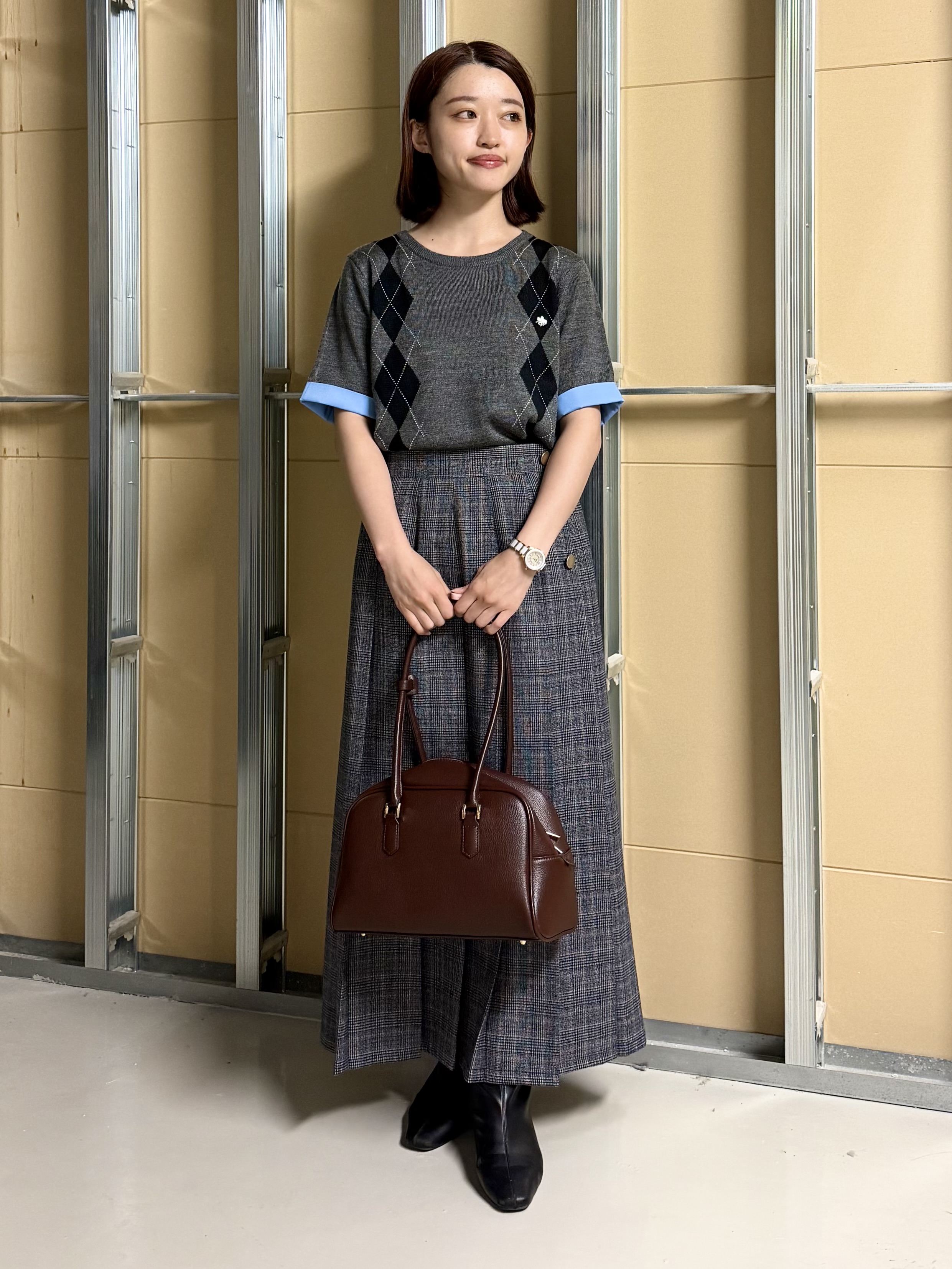 sahoさんの「THE SHOP TK｜POLO BCS/アーガイル5分袖ニット」を使ったコーディネート