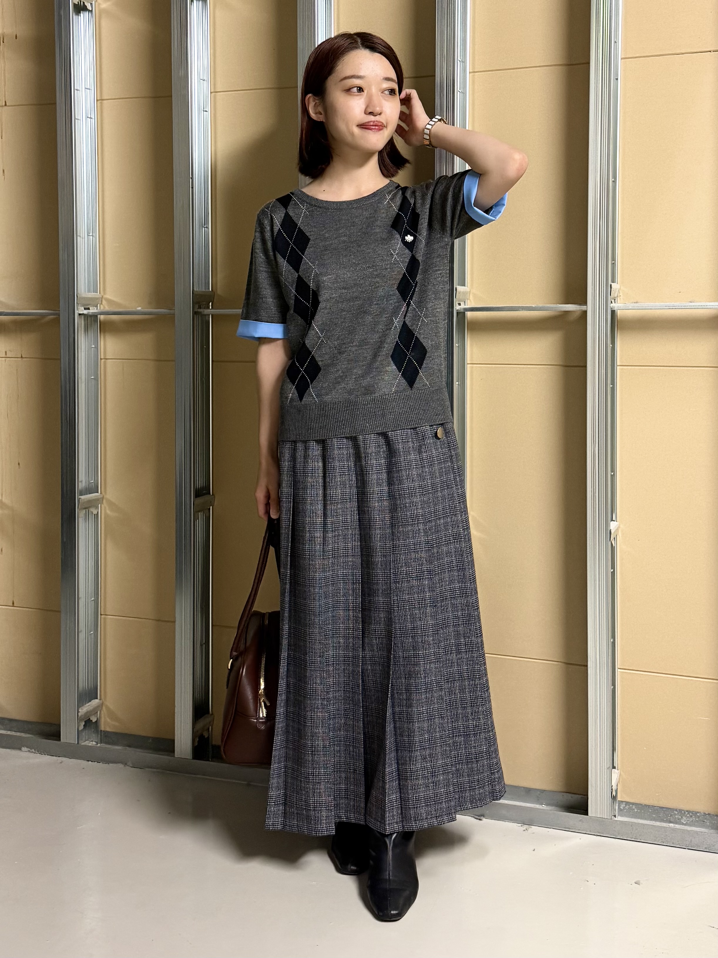 sahoさんの「THE SHOP TK｜POLO BCS/アーガイル5分袖ニット」を使ったコーディネート