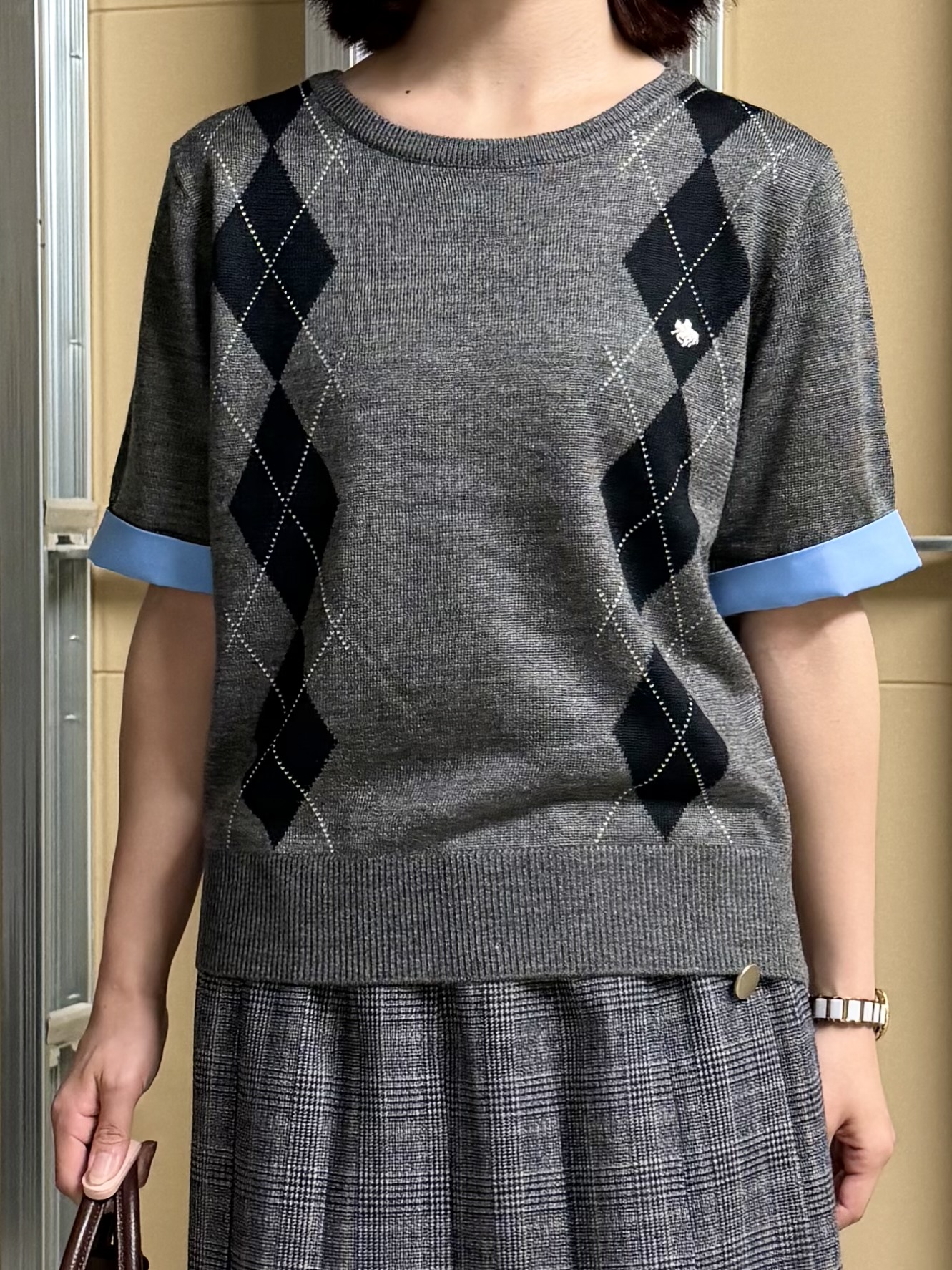 sahoさんの「THE SHOP TK｜POLO BCS/アーガイル5分袖ニット」を使ったコーディネート