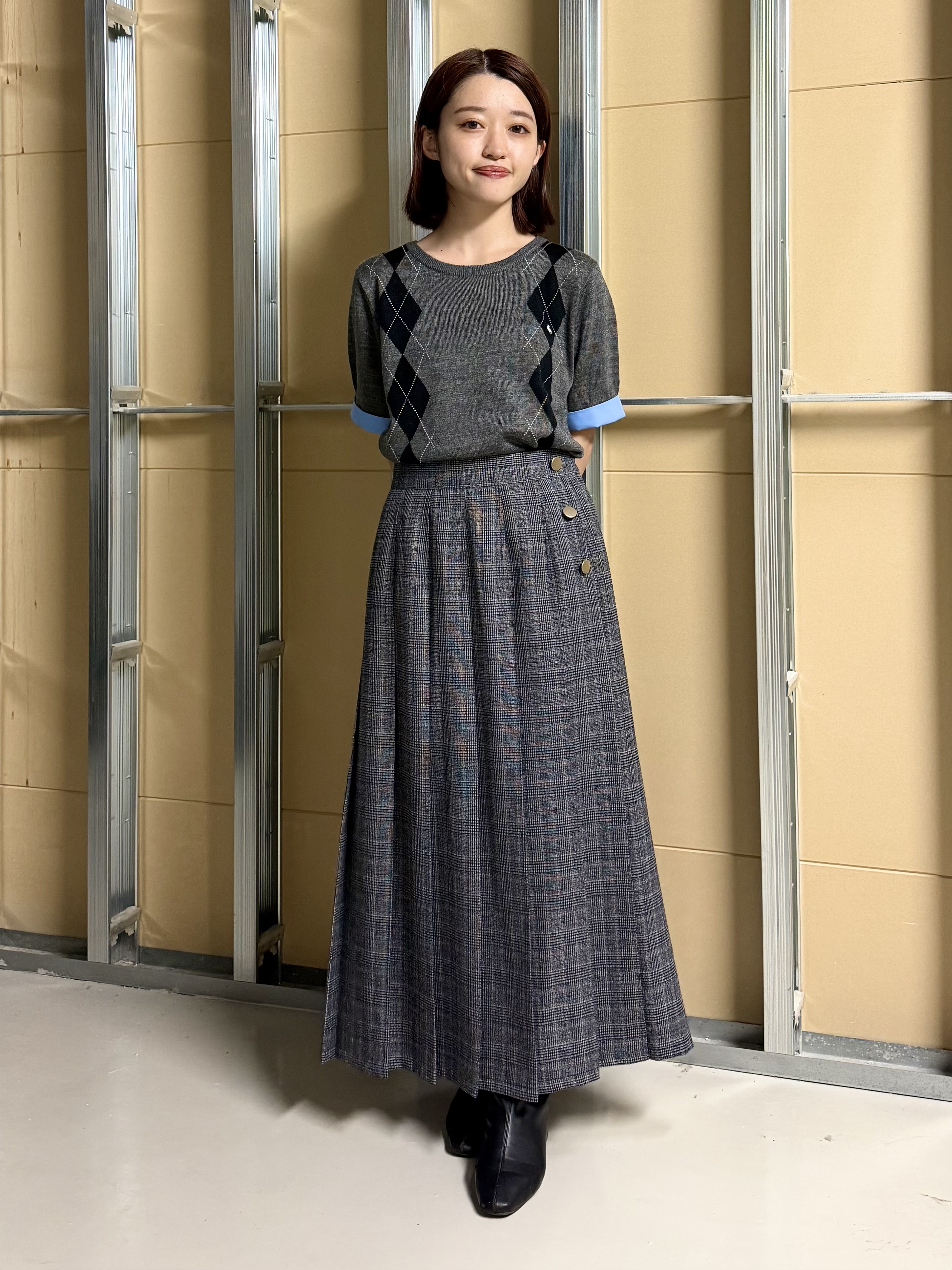 sahoさんの「THE SHOP TK｜POLO BCS/アーガイル5分袖ニット」を使ったコーディネート