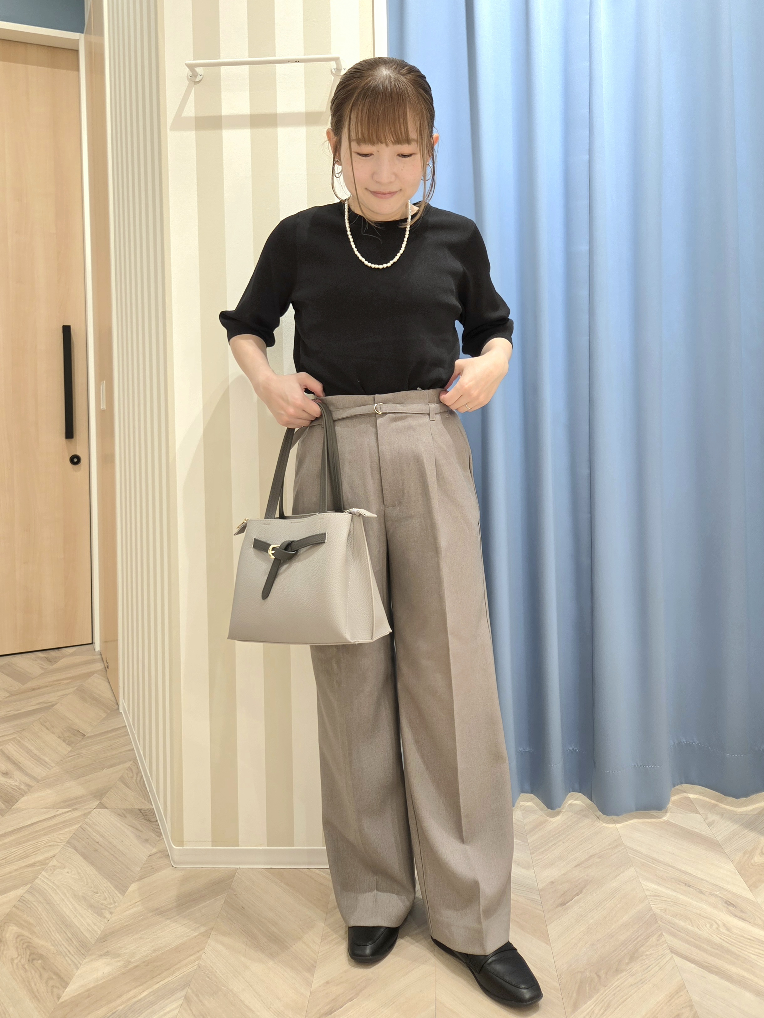 Ikumiさんの「SHOO･LA･RUE｜【ガンガン洗える/UV/毛玉になりにくい】二の腕見せない 5分袖ニット」を使ったコーディネート