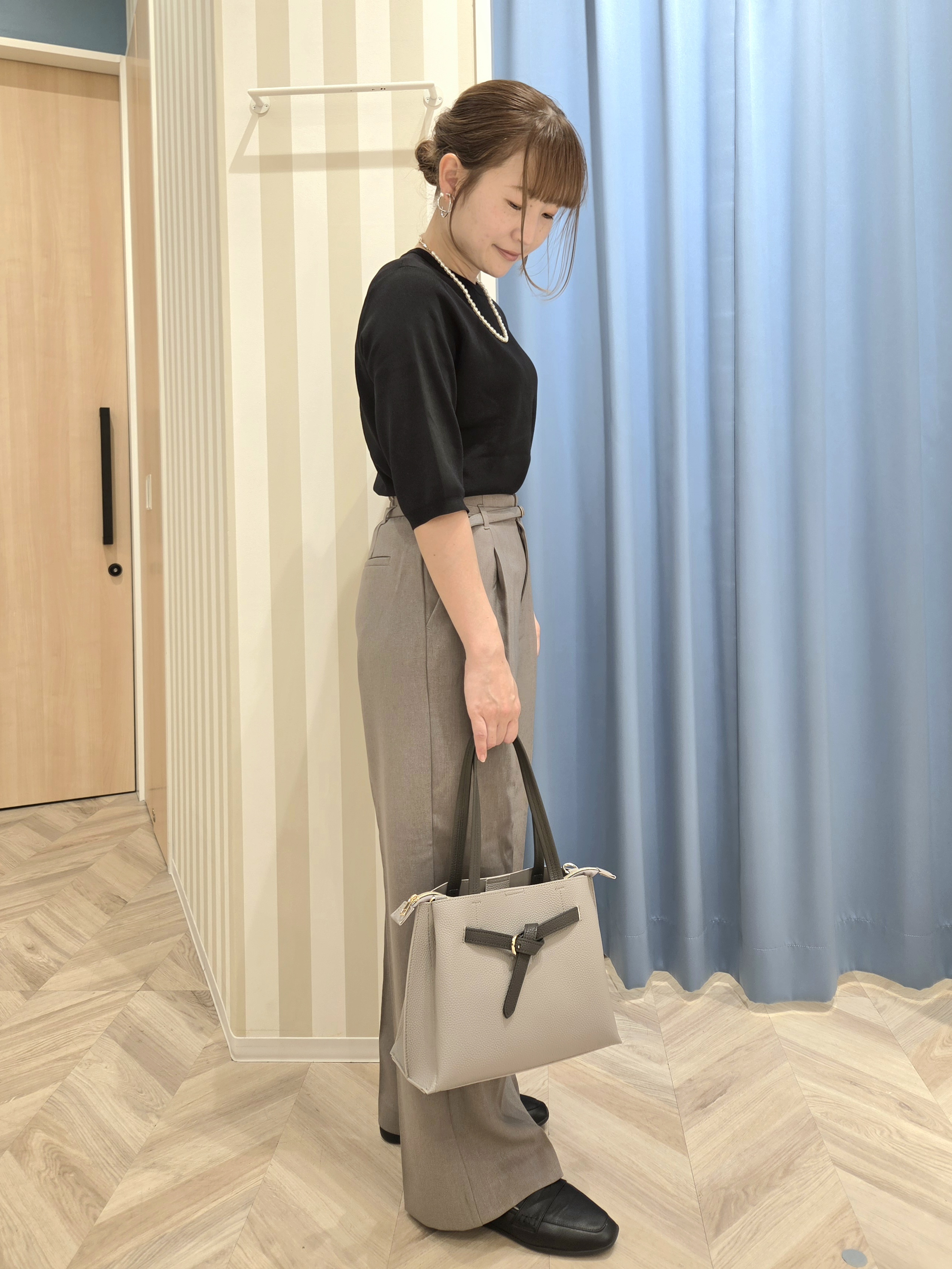 Ikumiさんの「SHOO･LA･RUE｜【ガンガン洗える/UV/毛玉になりにくい】二の腕見せない 5分袖ニット」を使ったコーディネート