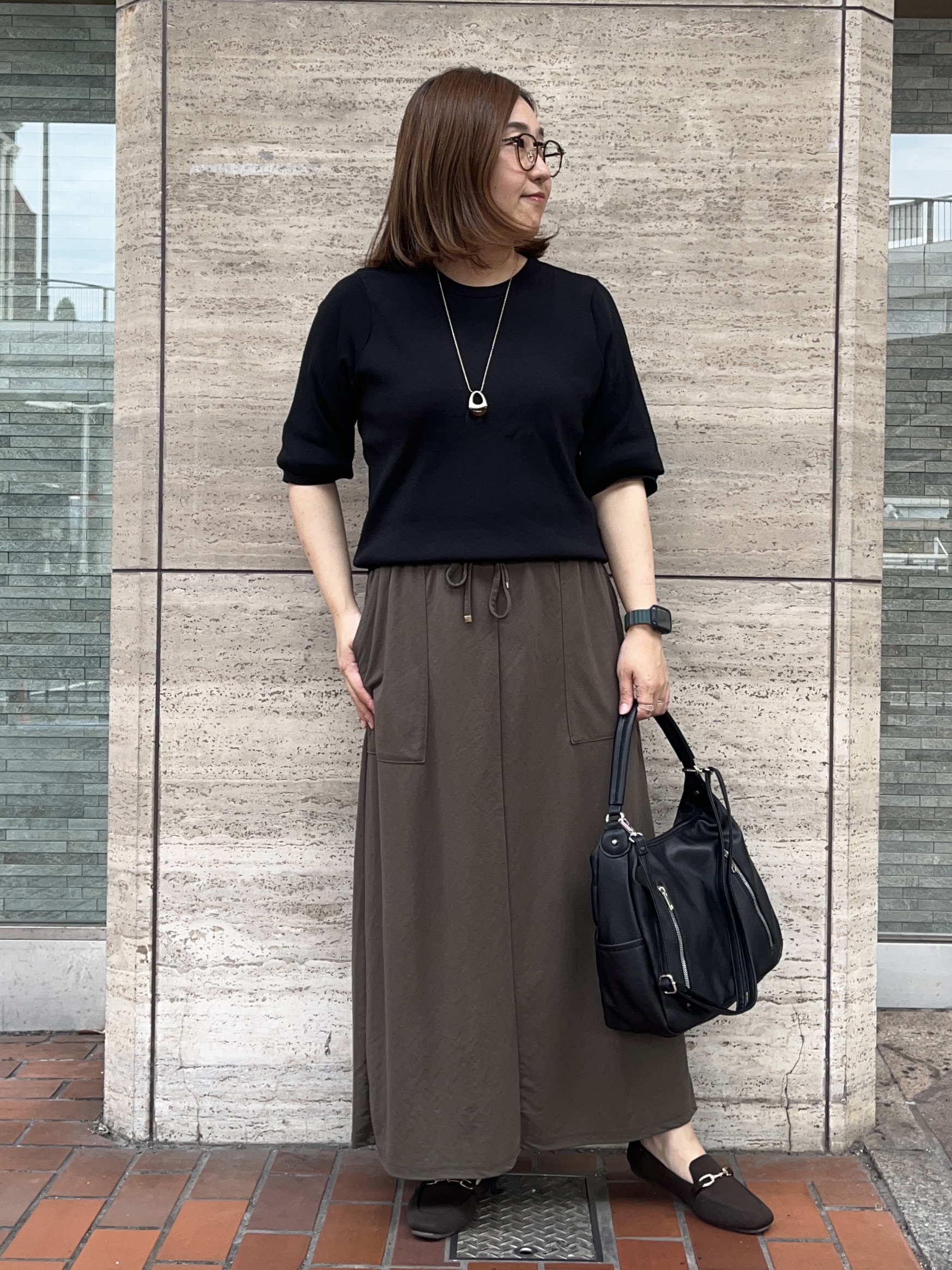 harusakuさんの「SHOO･LA･RUE｜【ガンガン洗える/UV/毛玉になりにくい】二の腕見せない 5分袖ニット」を使ったコーディネート