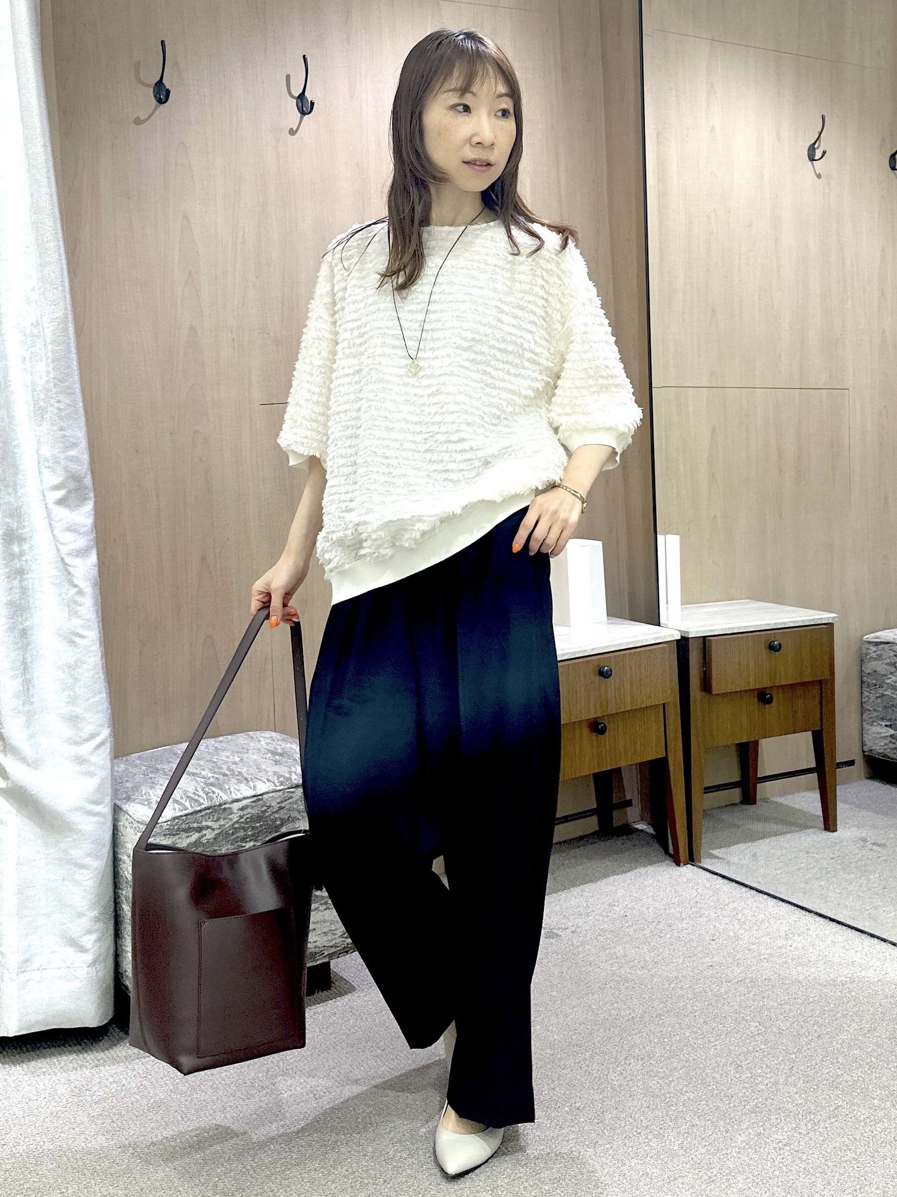 Miwaさんの「UNTITLED｜【秋映え/体型カバー】フェザージャガードプルオーバー」を使ったコーディネート