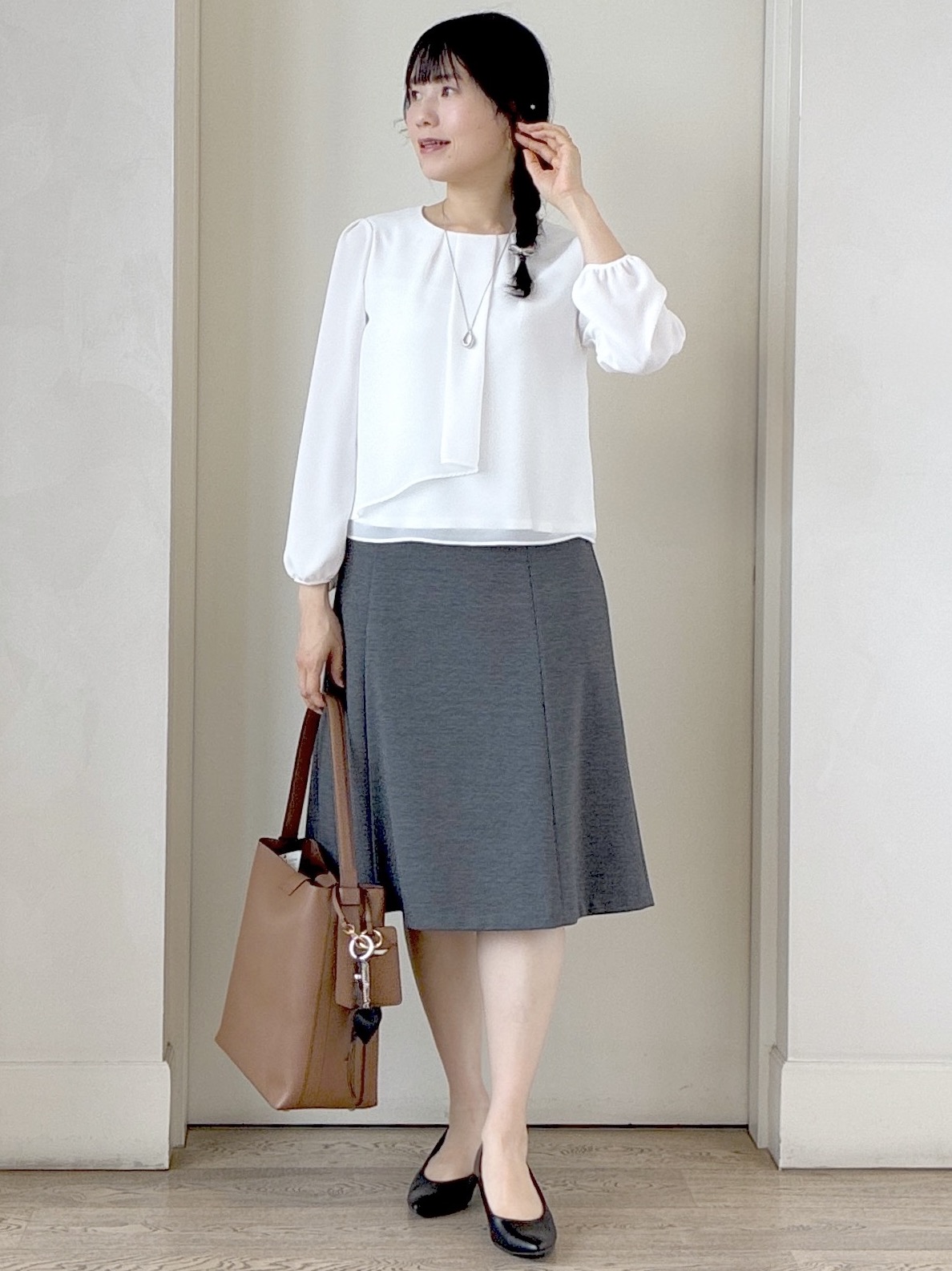  beni_gingerさんの「Reflect｜【SS-4Lサイズ／通勤／セレモニー】クルーネック シフォンブラウス」を使ったコーディネート