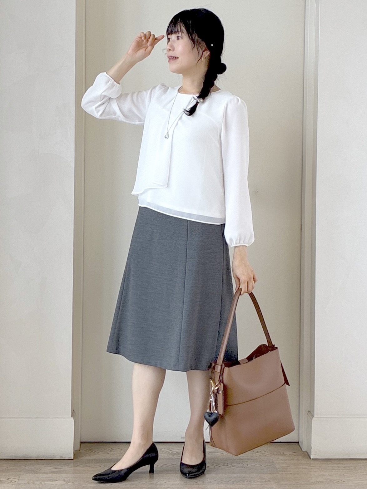  beni_gingerさんの「Reflect｜【SS-4Lサイズ／通勤／セレモニー】クルーネック シフォンブラウス」を使ったコーディネート