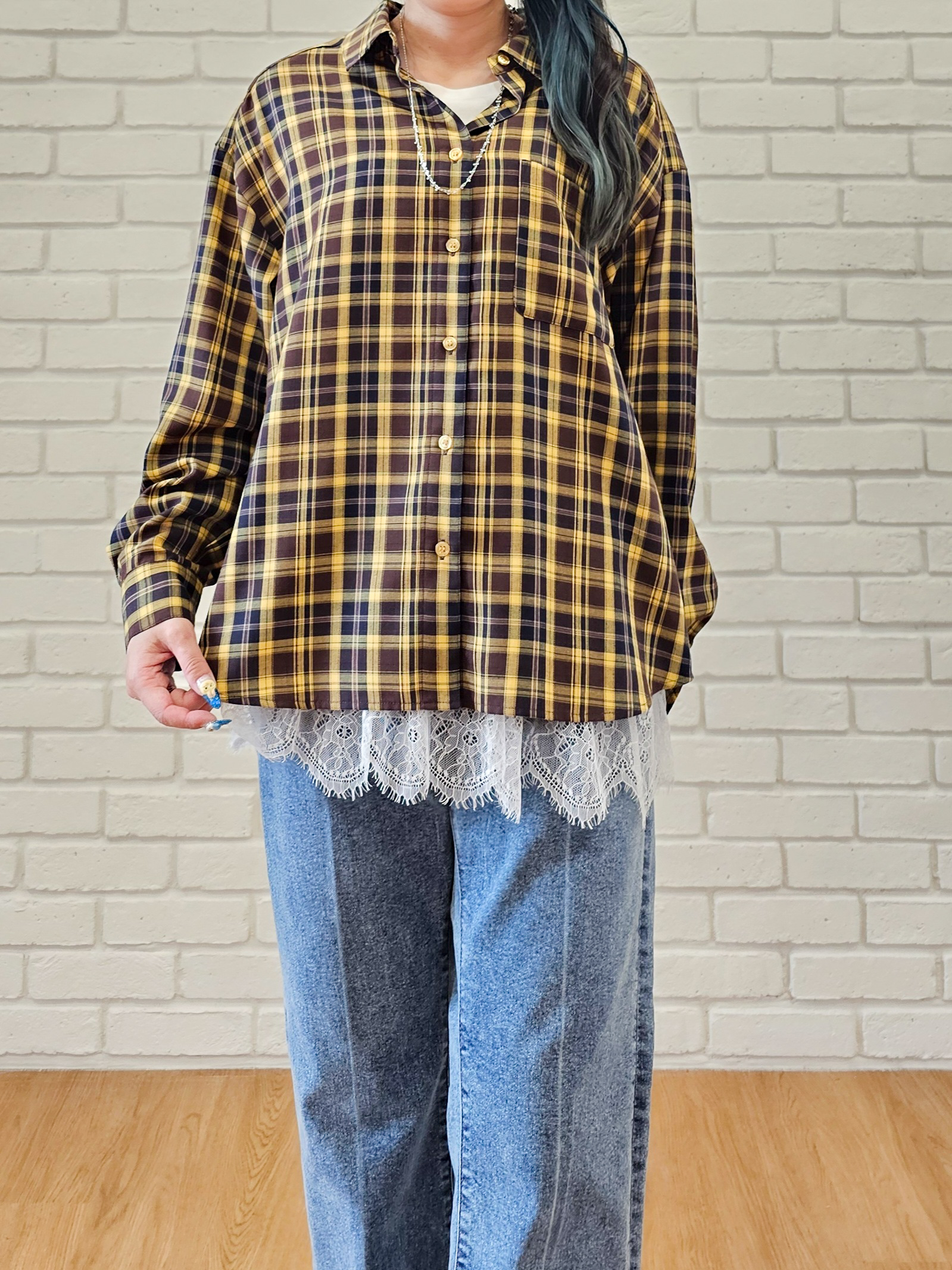 ゆゆさんの「SHOO･LA･RUE｜【洗濯後しわになりにくい/S-LL】選べる6パターン 羽織としても活躍する ベーシックシャツ」を使ったコーディネート