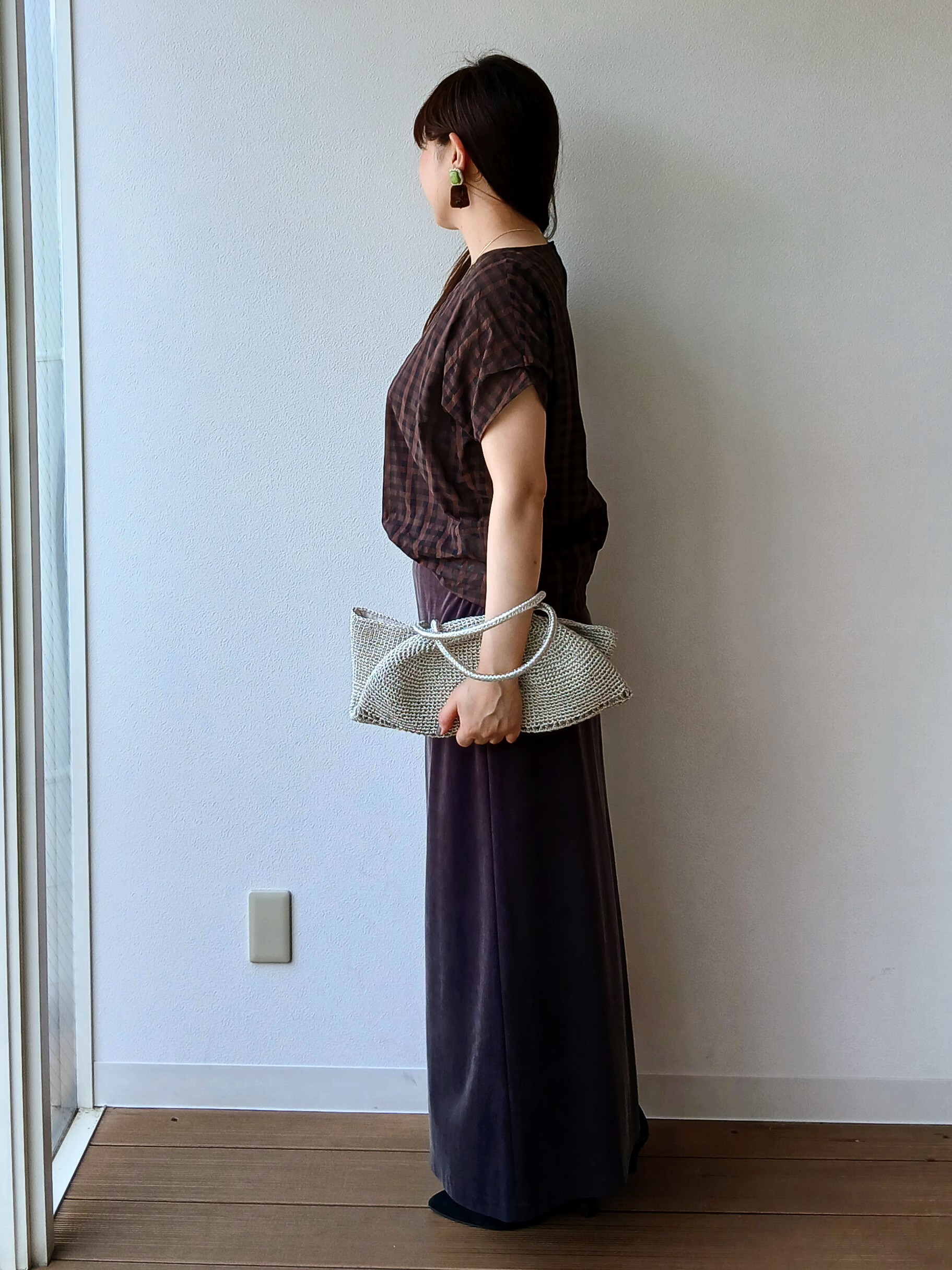 なみきさんの「UNTITLED｜【秋めきシャツ/体型カバー】シアーチェックブラウス」を使ったコーディネート
