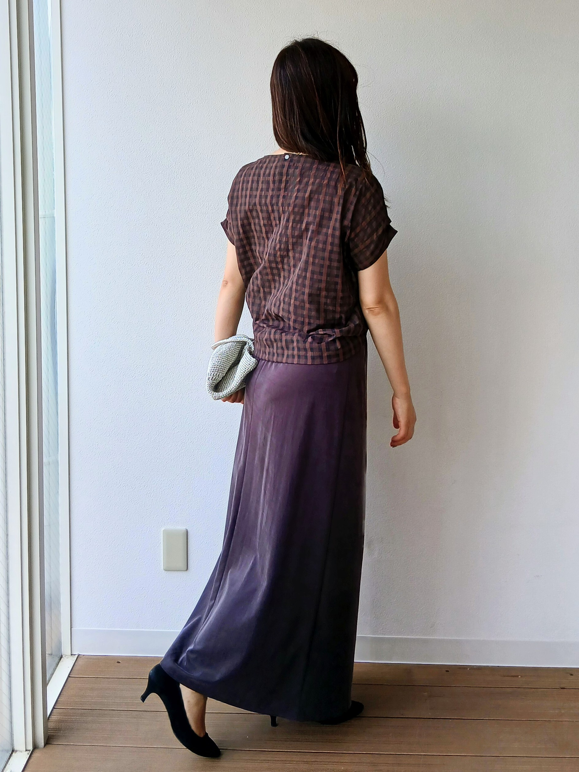 なみきさんの「UNTITLED｜【秋めきシャツ/体型カバー】シアーチェックブラウス」を使ったコーディネート