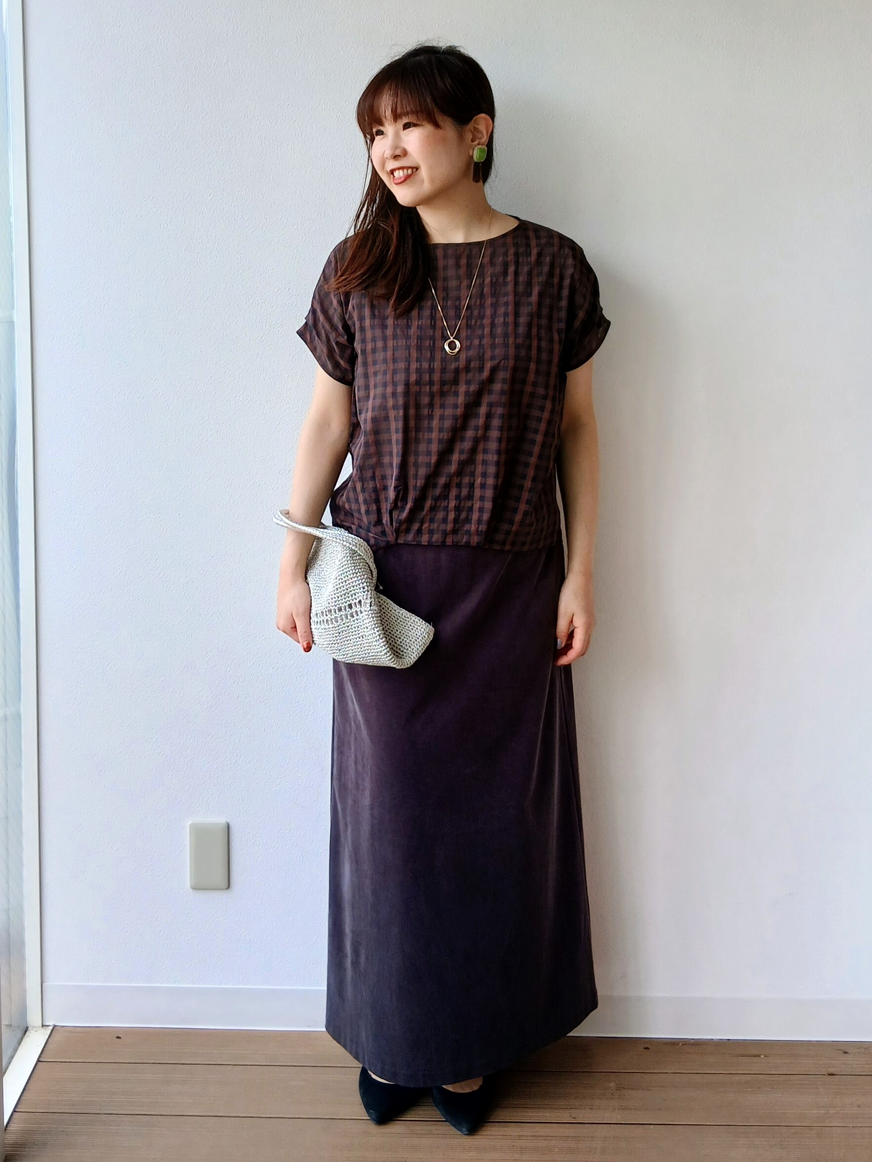 なみきさんの「UNTITLED｜【秋めきシャツ/体型カバー】シアーチェックブラウス」を使ったコーディネート