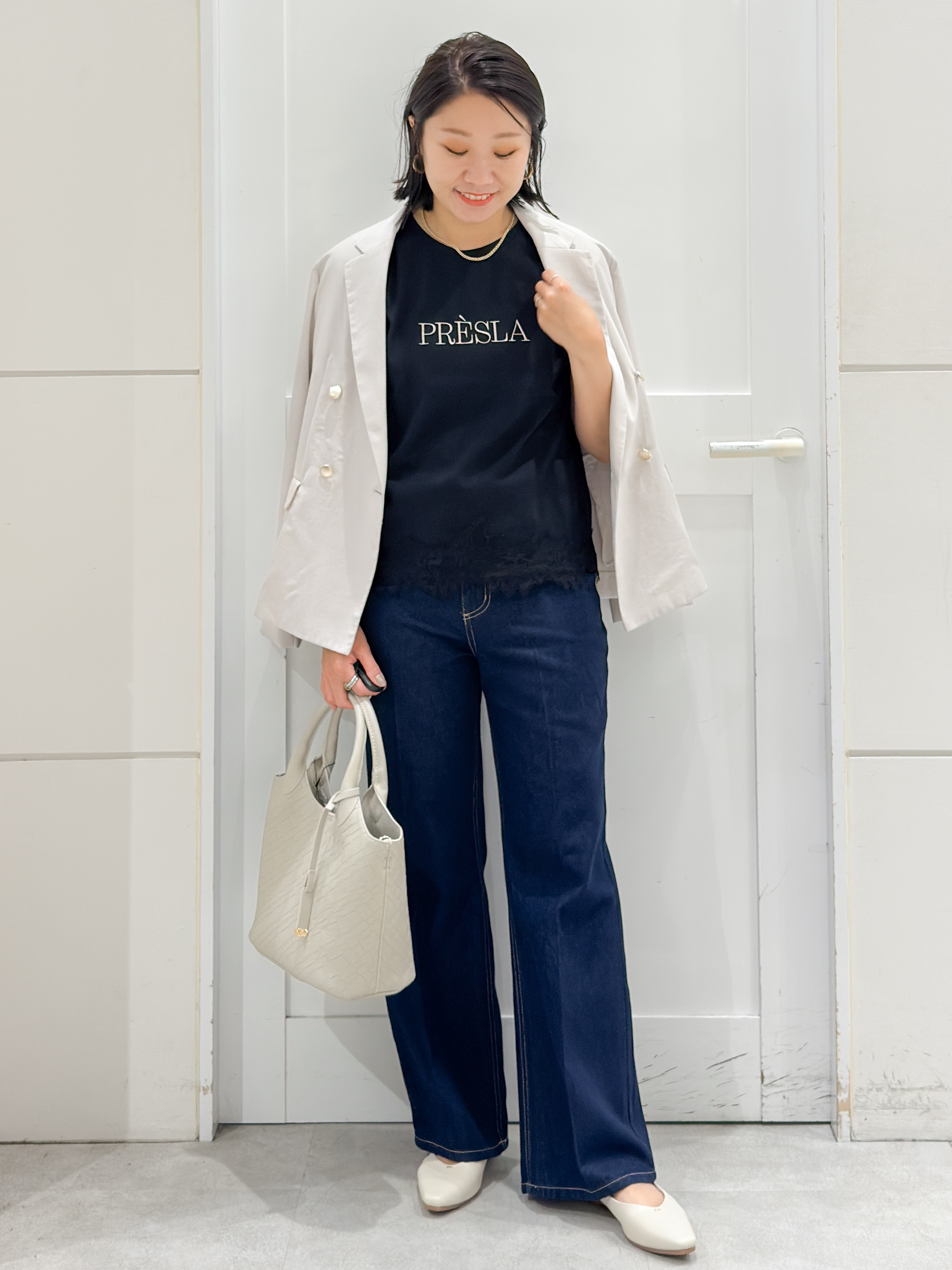 yuka.aさんの「OPAQUE.CLIP｜《再入荷》ダブルブレストテーラードジャケット【接触冷感／吸水速乾／イージーアイロン／防シワ／洗濯機O」を使ったコーディネート