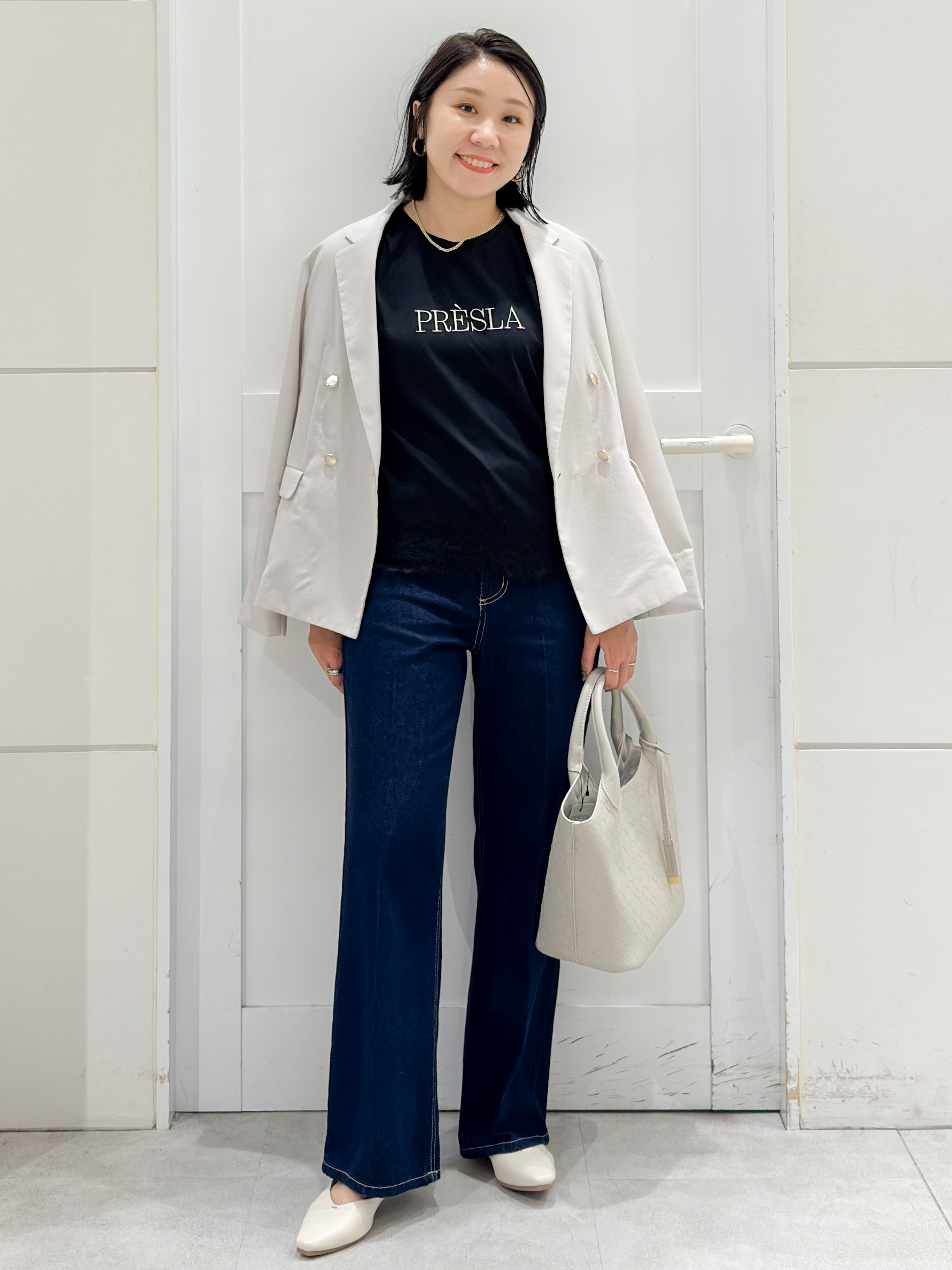 yuka.aさんの「OPAQUE.CLIP｜《再入荷》ダブルブレストテーラードジャケット【接触冷感／吸水速乾／イージーアイロン／防シワ／洗濯機O」を使ったコーディネート