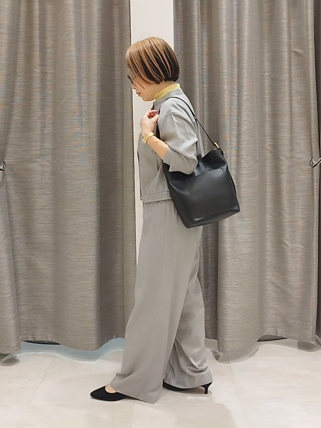 s u g iさんの「UNTITLED｜【セットアップ可/秋羽織り】メランジツイルシャツ」を使ったコーディネート