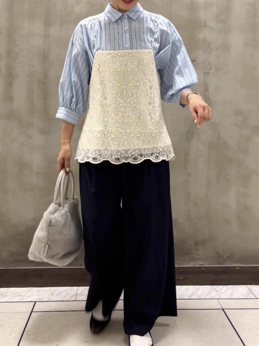 Yasucoさんの「Dessin｜【UVカット】ギャザースリーブストライプシャツ6分袖」を使ったコーディネート