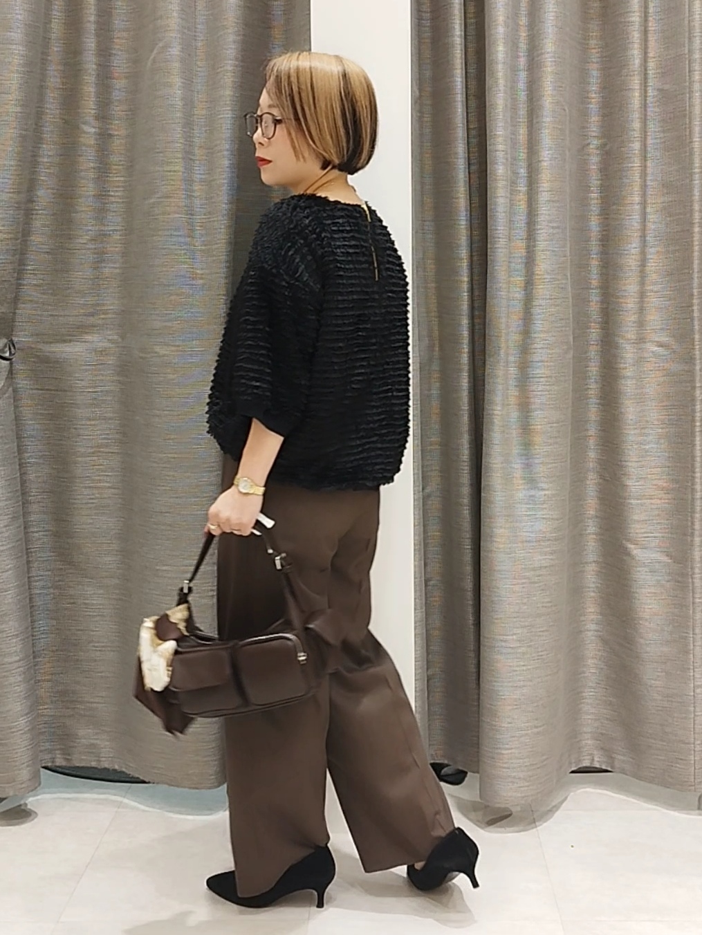 s u g iさんの「UNTITLED｜【秋映え/体型カバー】フェザージャガードプルオーバー」を使ったコーディネート