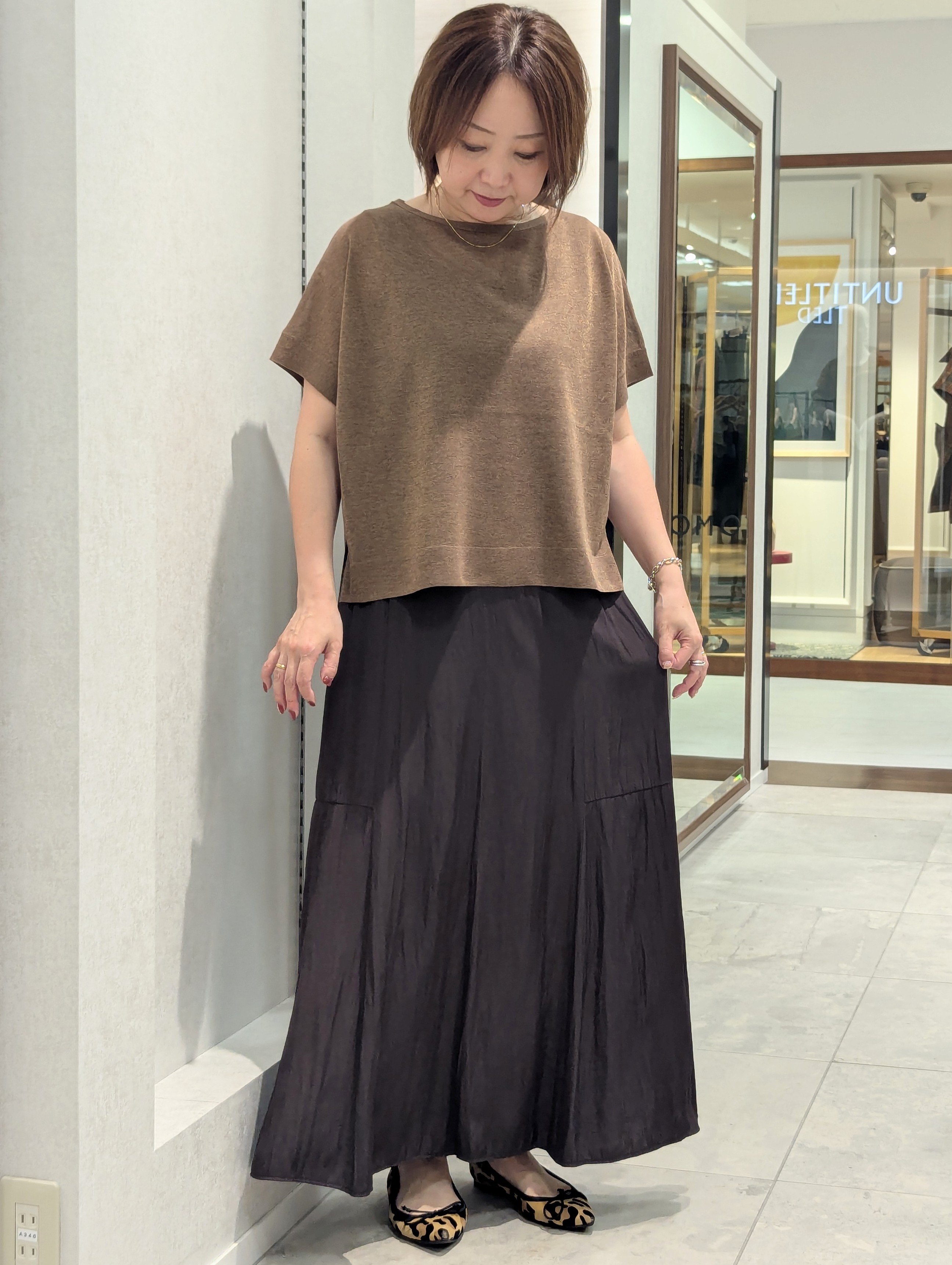 odaさんの「UNTITLED｜【アンサンブル可/品のある透け感】Tシャツ風ニットトップス」を使ったコーディネート