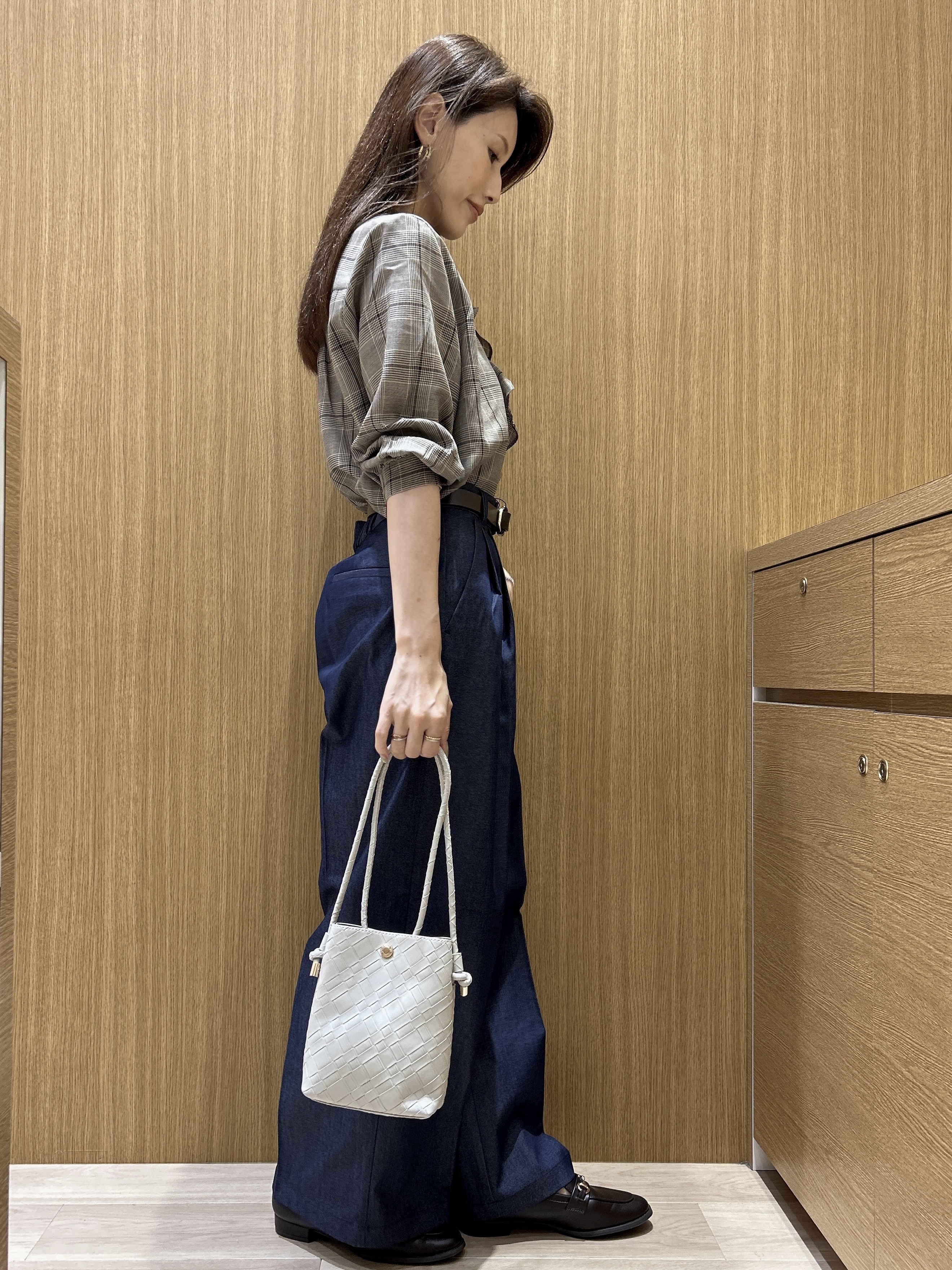 maiさんの「OPAQUE.CLIP｜チェック柄フリルブラウス【洗濯機OK】」を使ったコーディネート