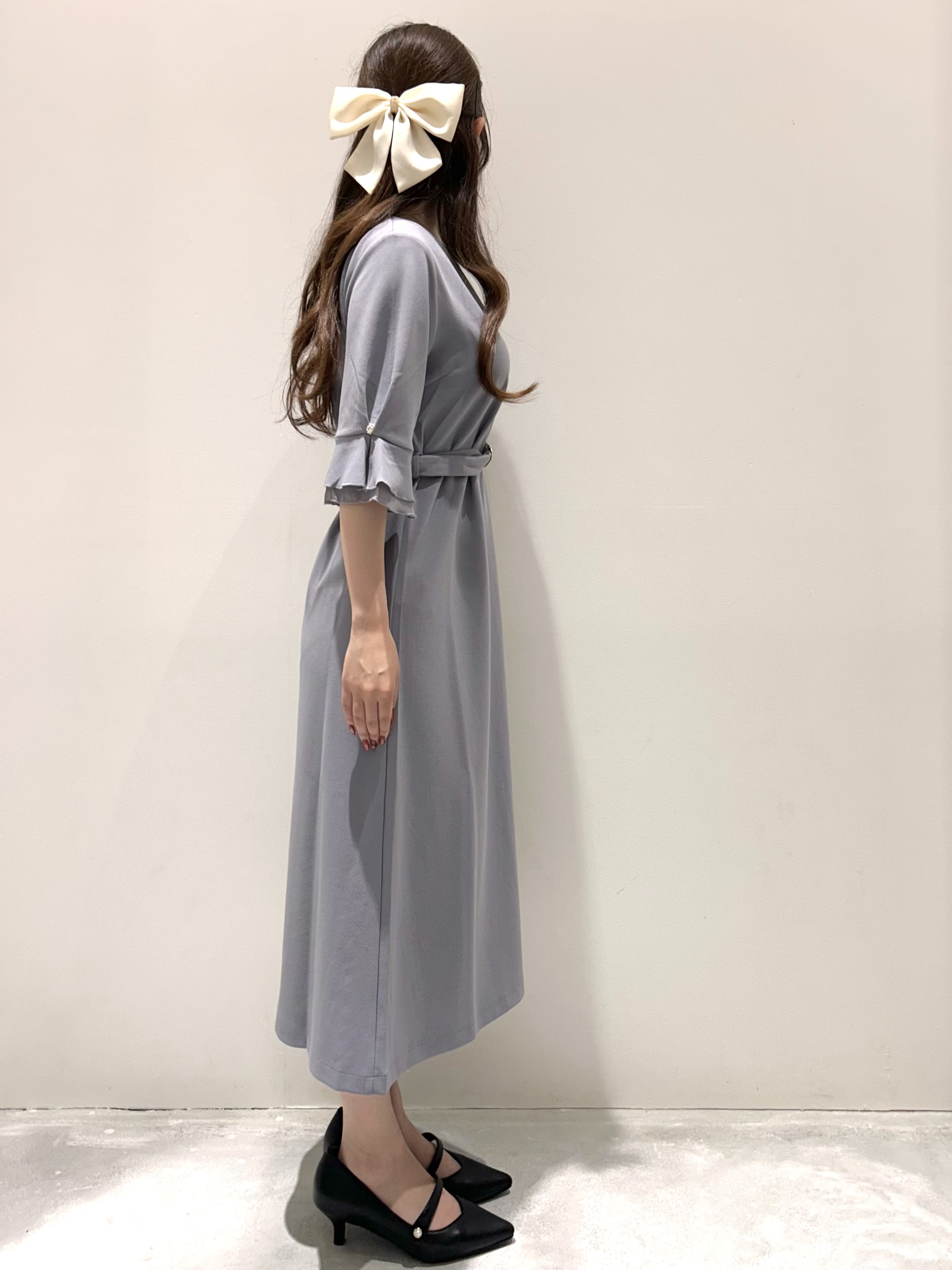 えぬさんの「OPAQUE.CLIP｜【接触冷感／吸水速乾】ハートネックフレアスリーブワンピース《洗濯機OK／UVケア／ストレッチ》」を使ったコーディネート