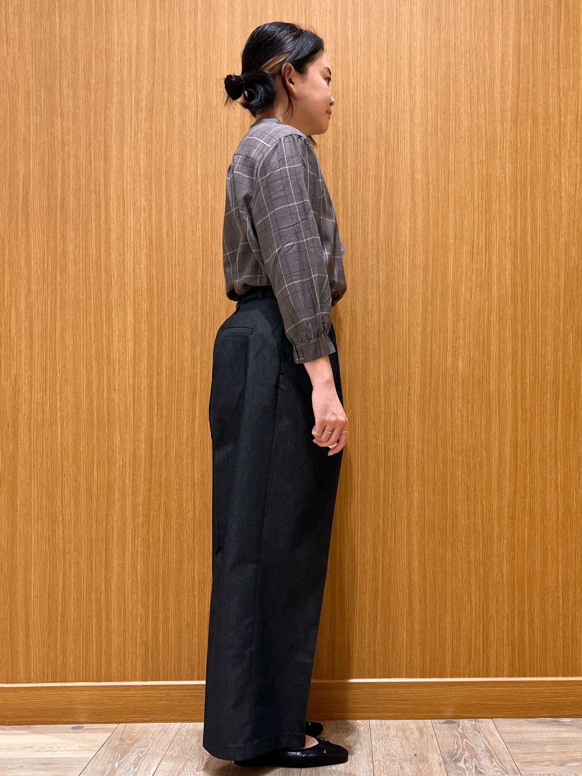 aさんの「OPAQUE.CLIP｜チェック柄フリルブラウス【洗濯機OK】」を使ったコーディネート