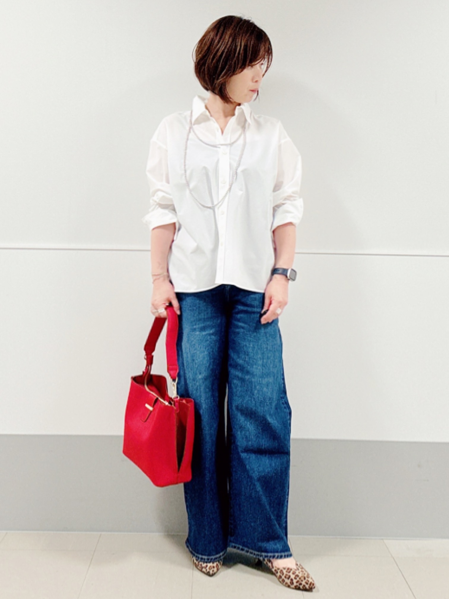 マキコさんの「Reflect｜【羽織◎】オフボディシルエットシャツ」を使ったコーディネート