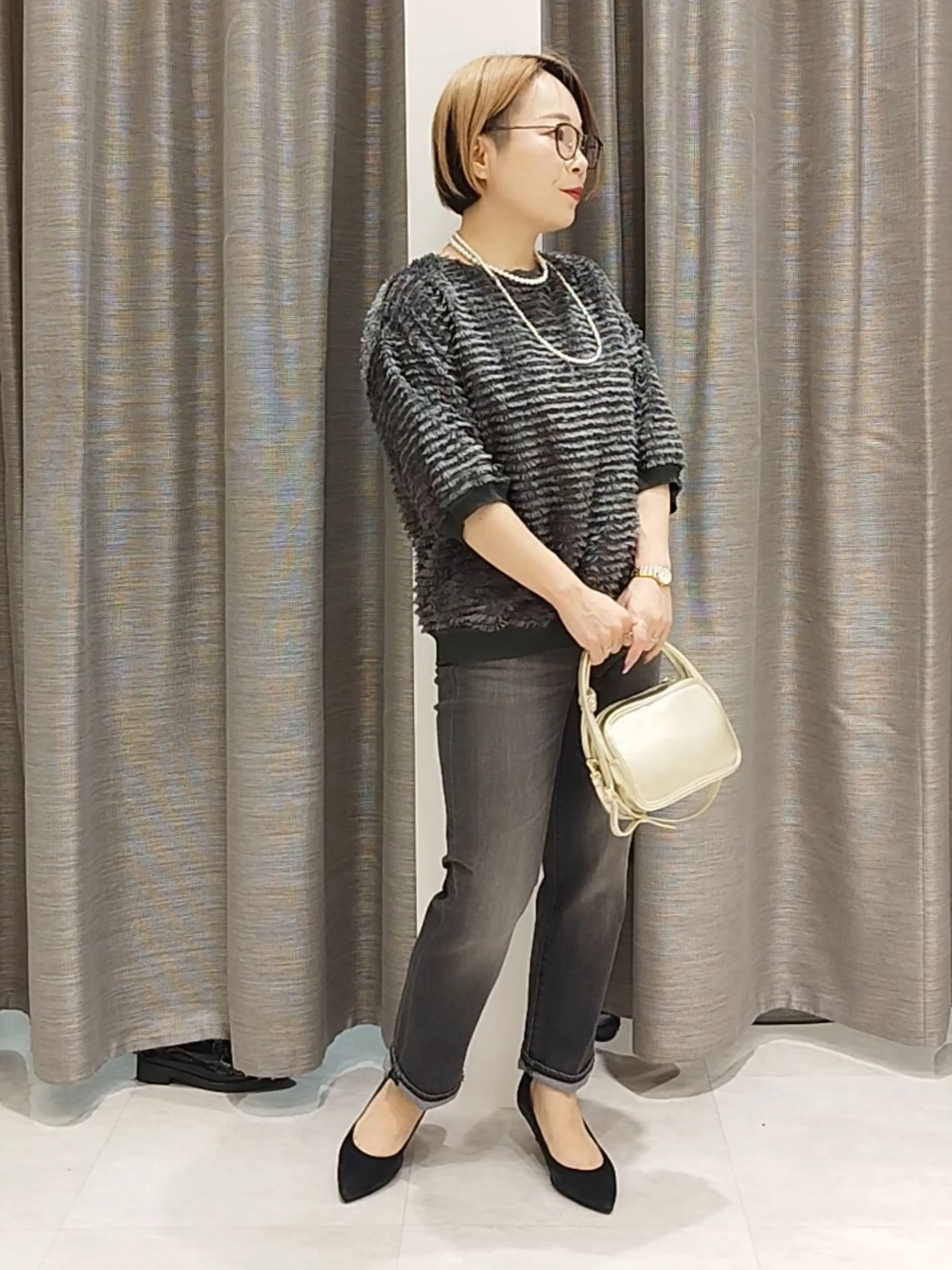 s u g iさんの「UNTITLED｜【秋映え/体型カバー】フェザージャガードプルオーバー」を使ったコーディネート