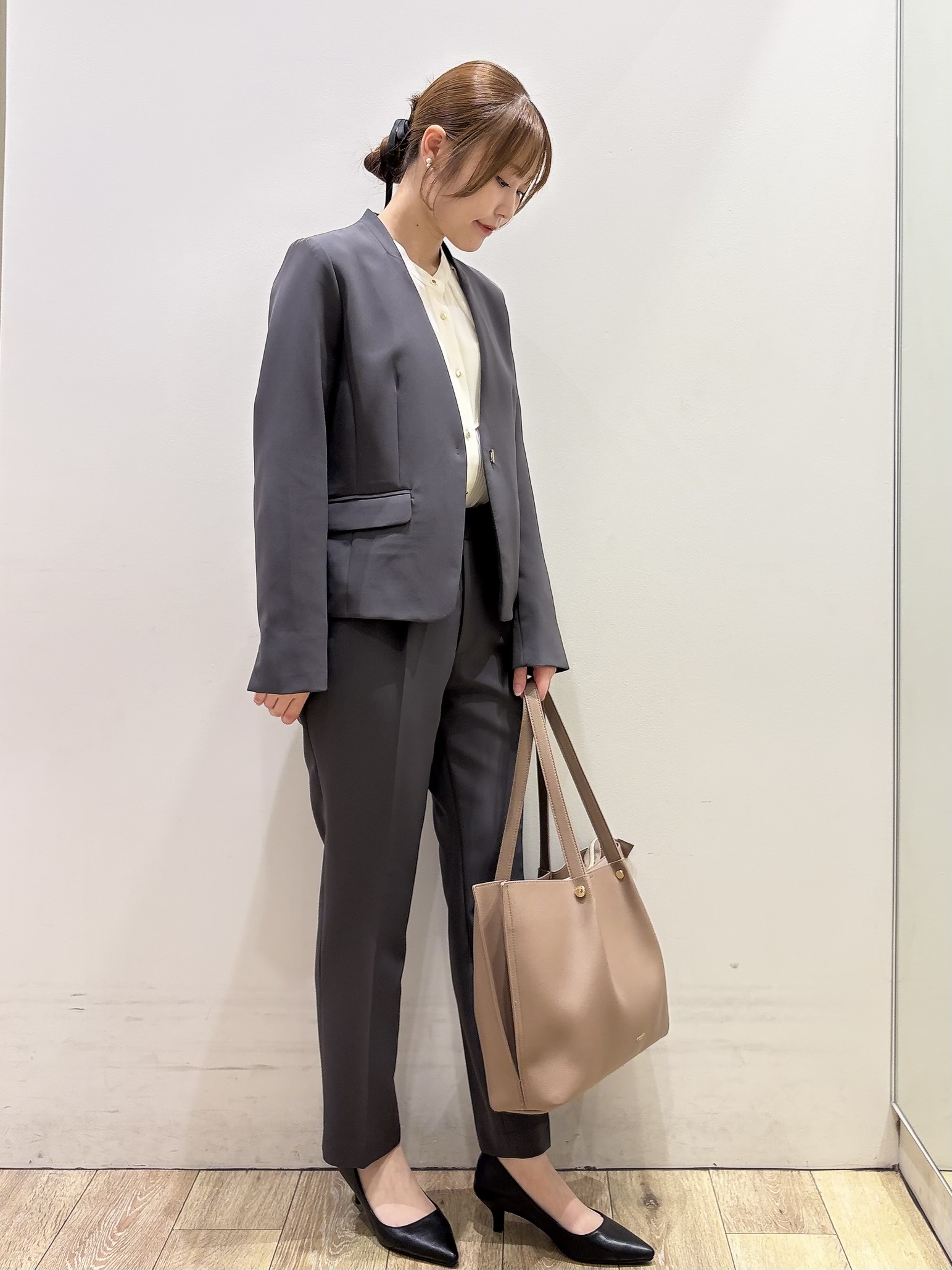 MOMOさんの「index｜【防シワ】セットアップ可 ダブルクロスノーカラージャケット《洗濯機OK／イージーアイロン／ストレッチ」を使ったコーディネート