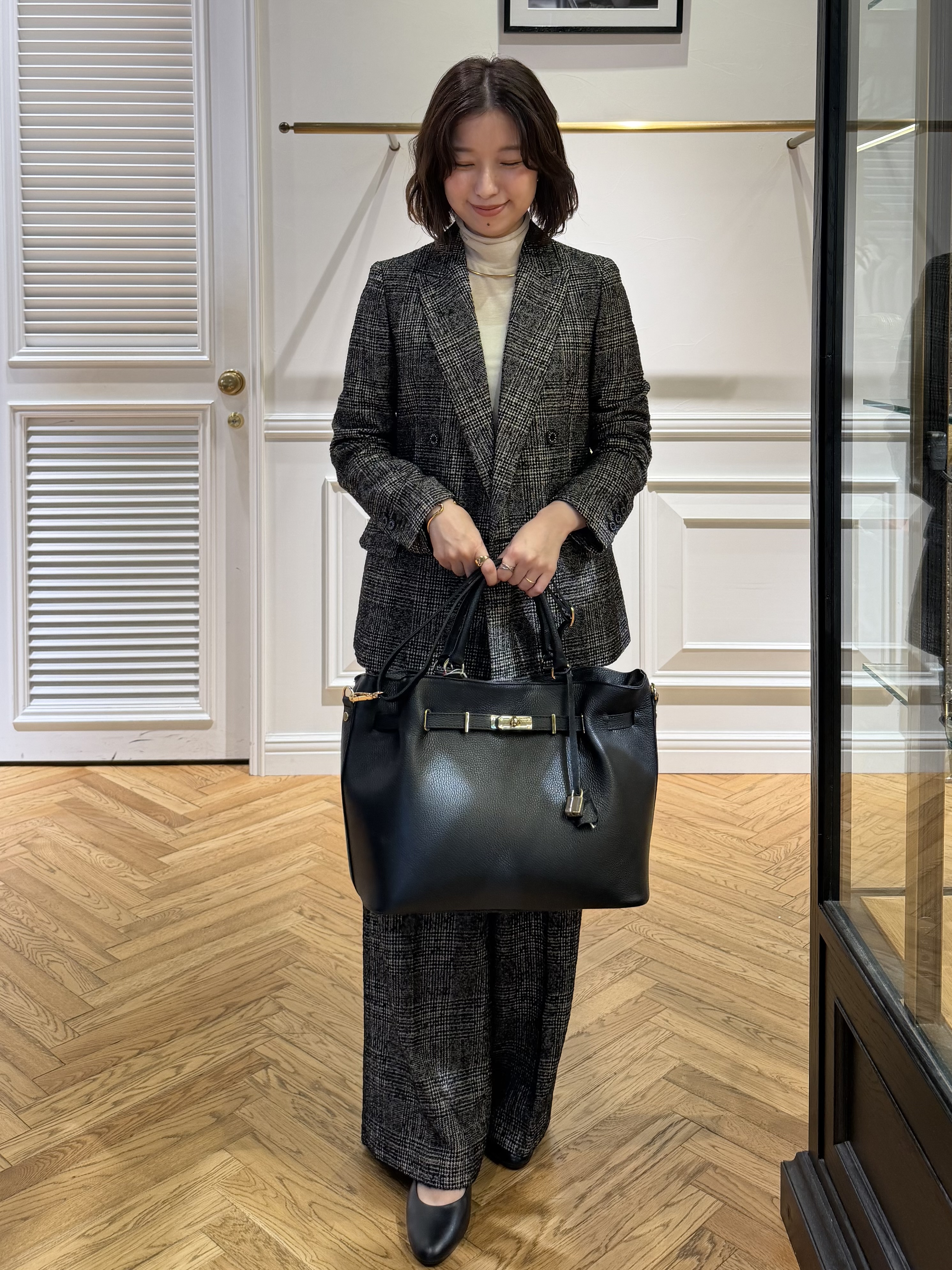 つじ まこさんの「DRESSTERIOR｜【セットアップ可能】ループグレンチェックダブルジャケット」を使ったコーディネート