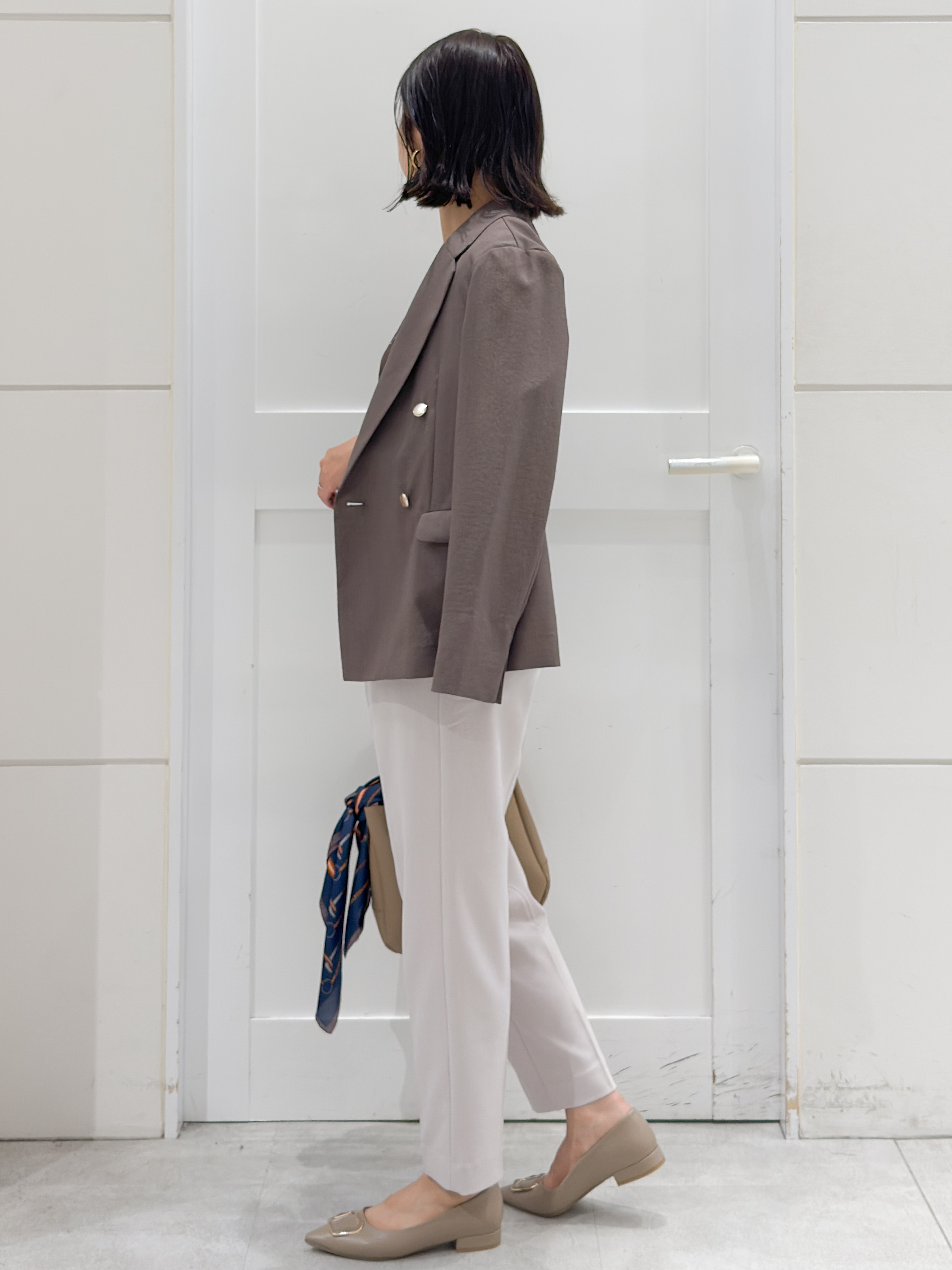 yuka.aさんの「OPAQUE.CLIP｜《再入荷》ダブルブレストテーラードジャケット【接触冷感／吸水速乾／イージーアイロン／防シワ／洗濯機O」を使ったコーディネート