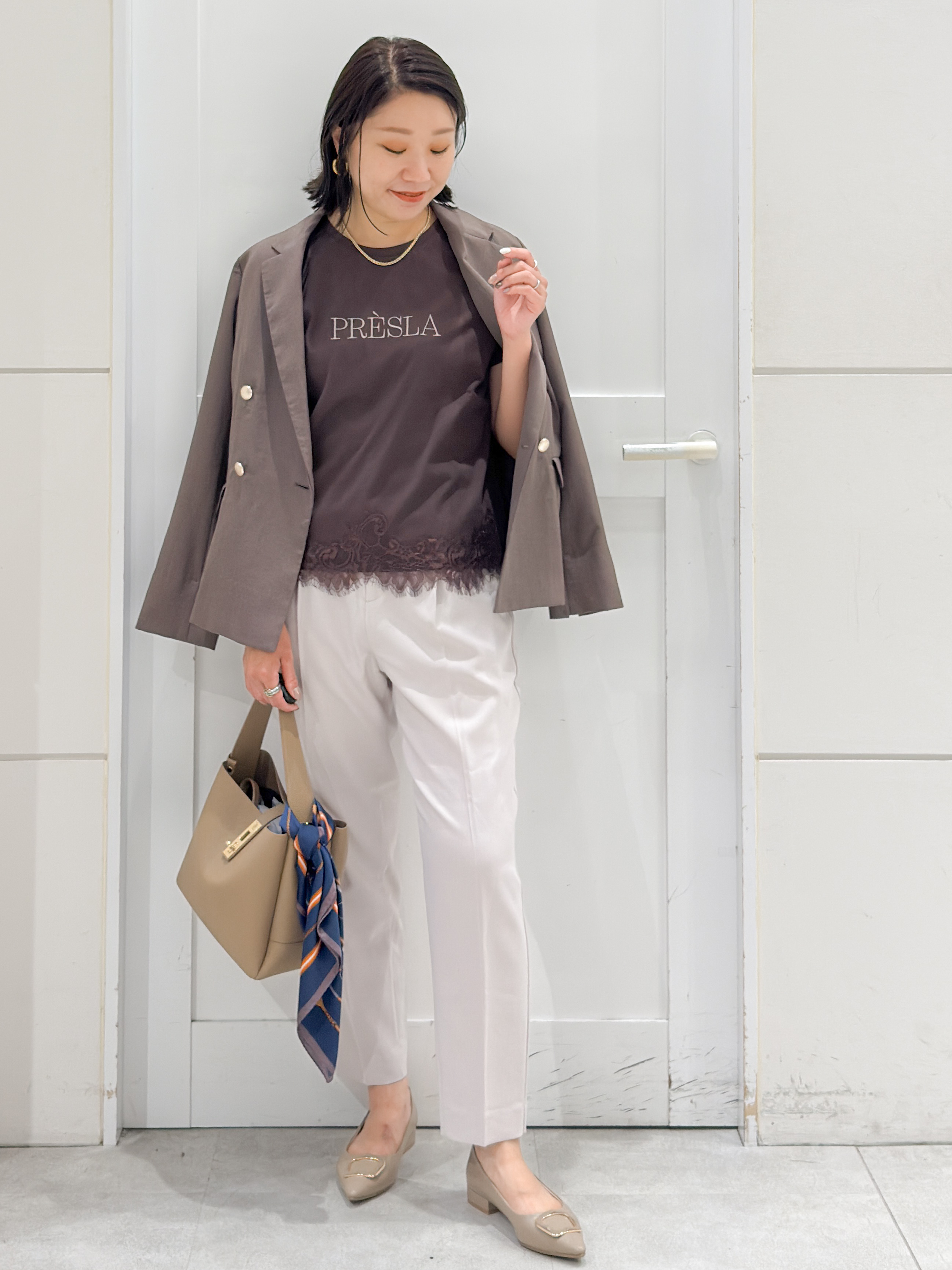 yuka.aさんの「OPAQUE.CLIP｜《再入荷》ダブルブレストテーラードジャケット【接触冷感／吸水速乾／イージーアイロン／防シワ／洗濯機O」を使ったコーディネート