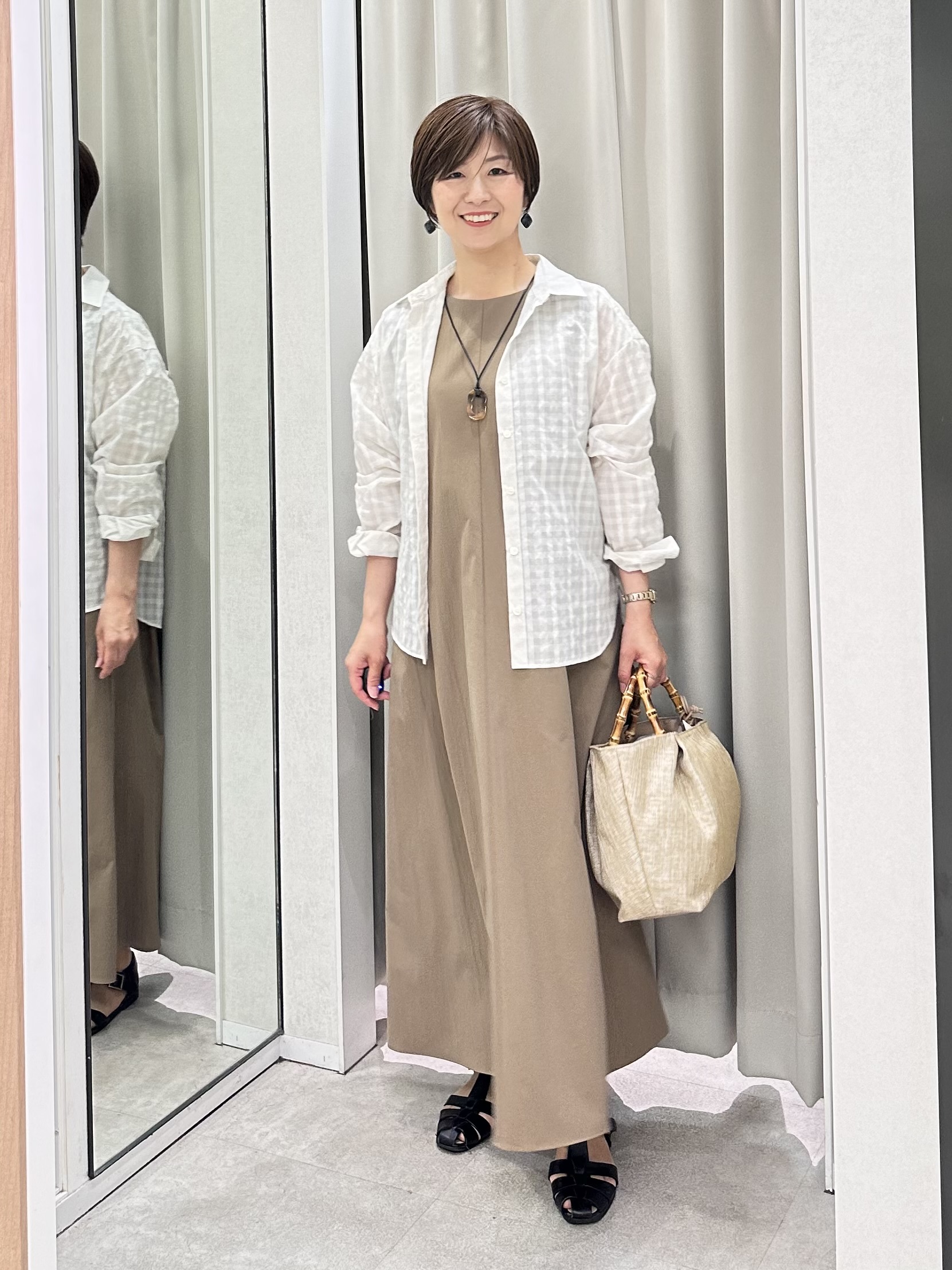 みなこさんの「UNTITLED｜【残暑も快適/接触冷感/UVカット/吸水速乾】Aラインロングワンピース」を使ったコーディネート
