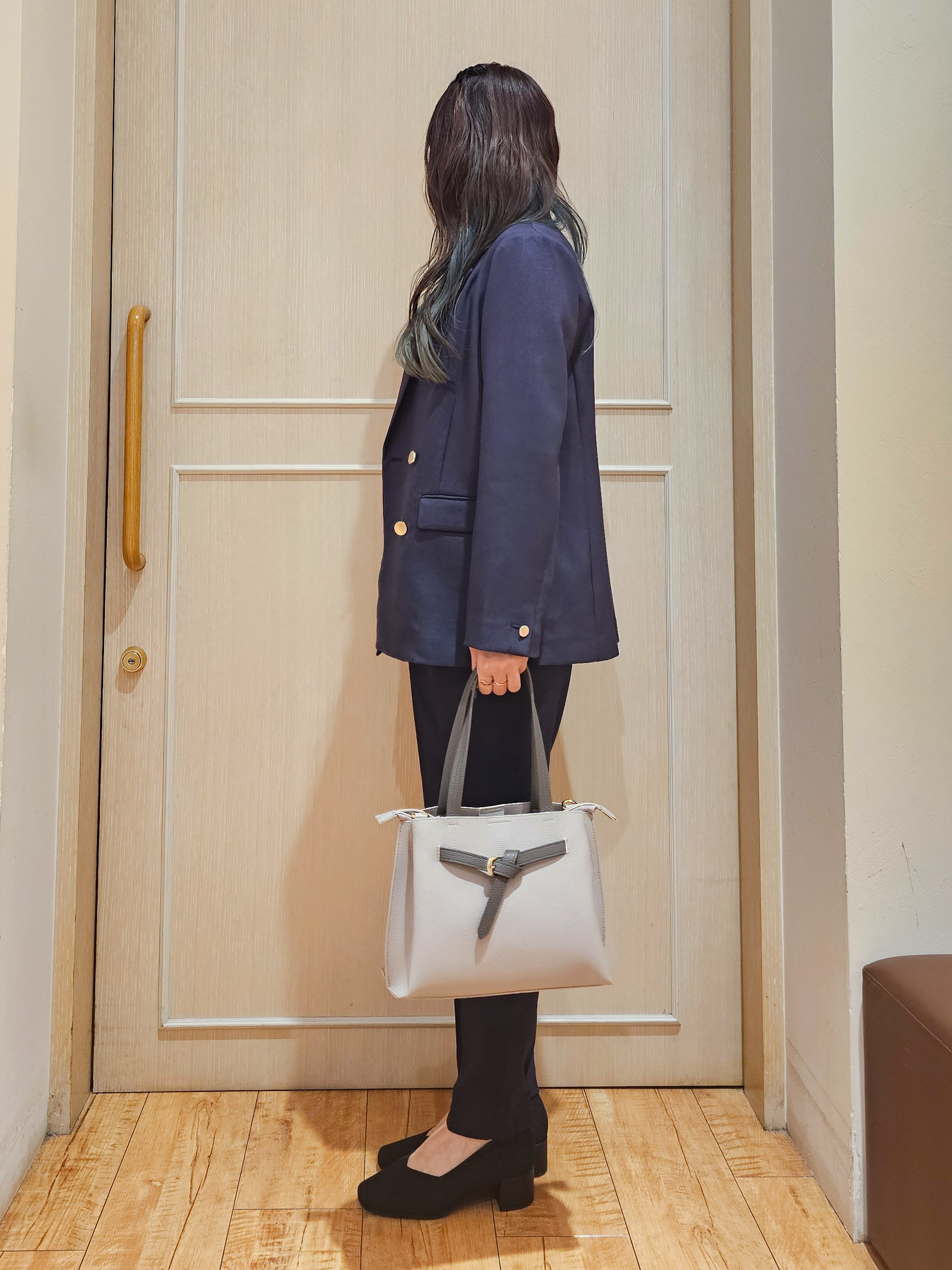 ゆゆさんの「SHOO･LA･RUE｜【セットアップ可/通勤/洗濯機可/SS-LL】オンオフ使える ダブルブレストジャケット」を使ったコーディネート