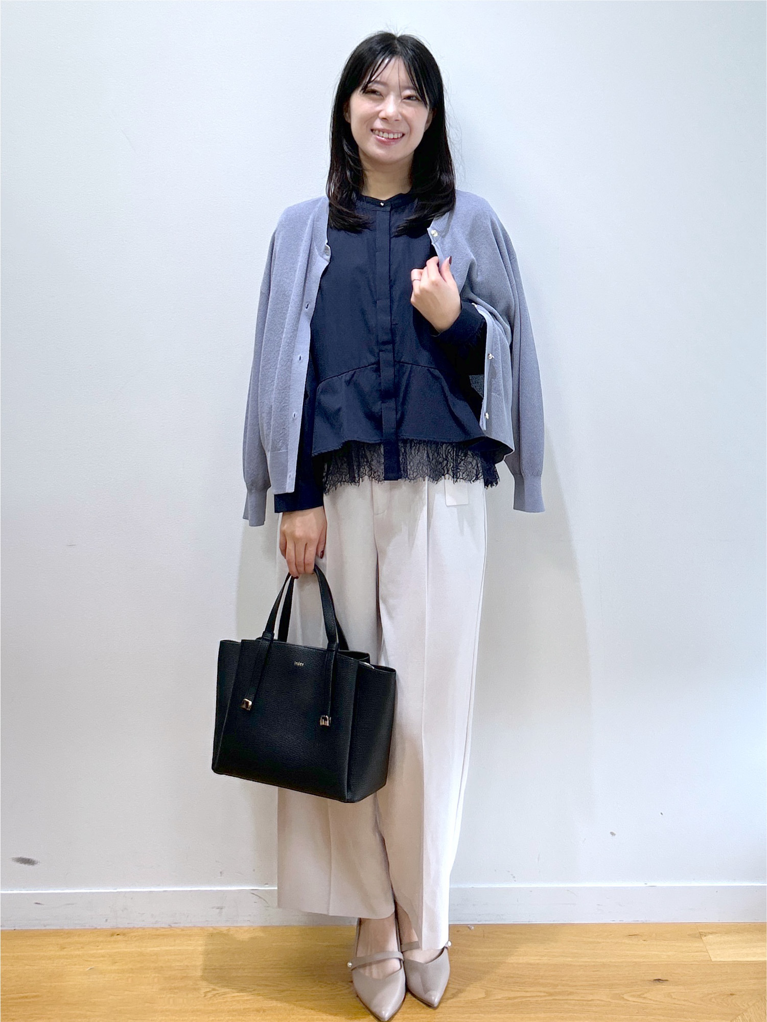 RINAさんの「index｜【８色展開】柄アソートシアーカーディガン《洗濯機OK》」を使ったコーディネート