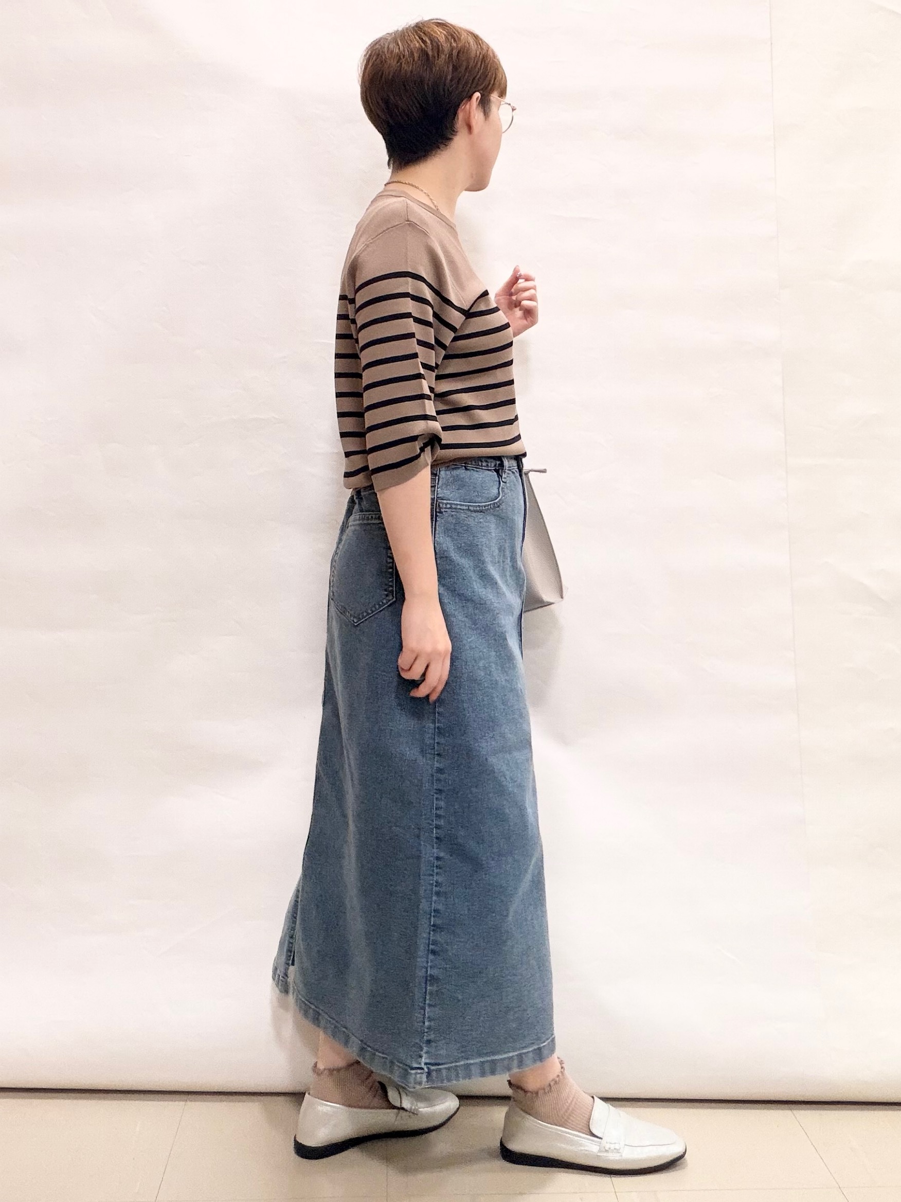 なっちゃんさんの「SHOO･LA･RUE｜【ガンガン洗える/UV/毛玉になりにくい】二の腕見せない 5分袖ニット」を使ったコーディネート
