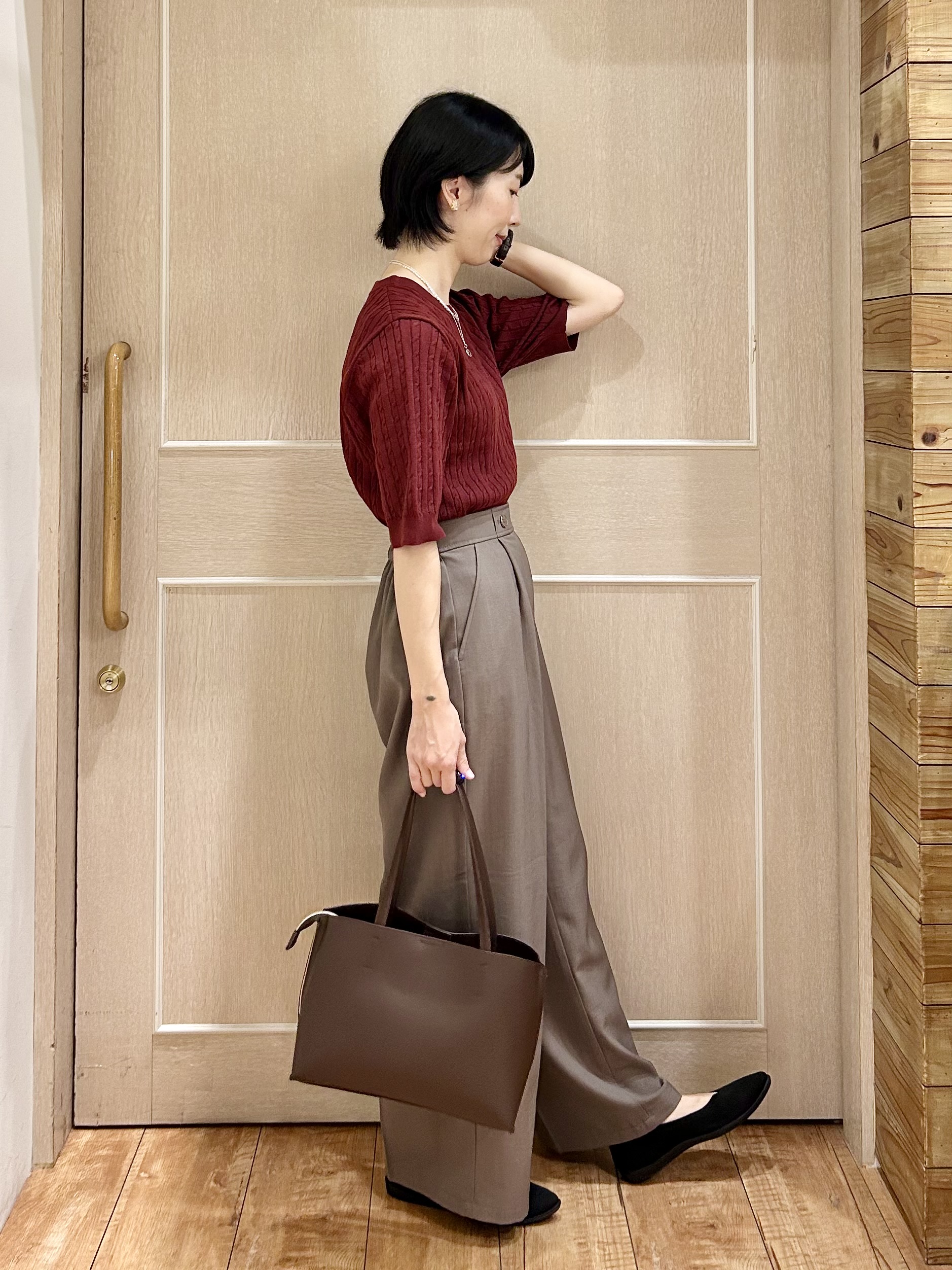 ちぐささんの「SHOO･LA･RUE｜【洗濯機可/S-LL】上品見え ミニケーブルニット」を使ったコーディネート