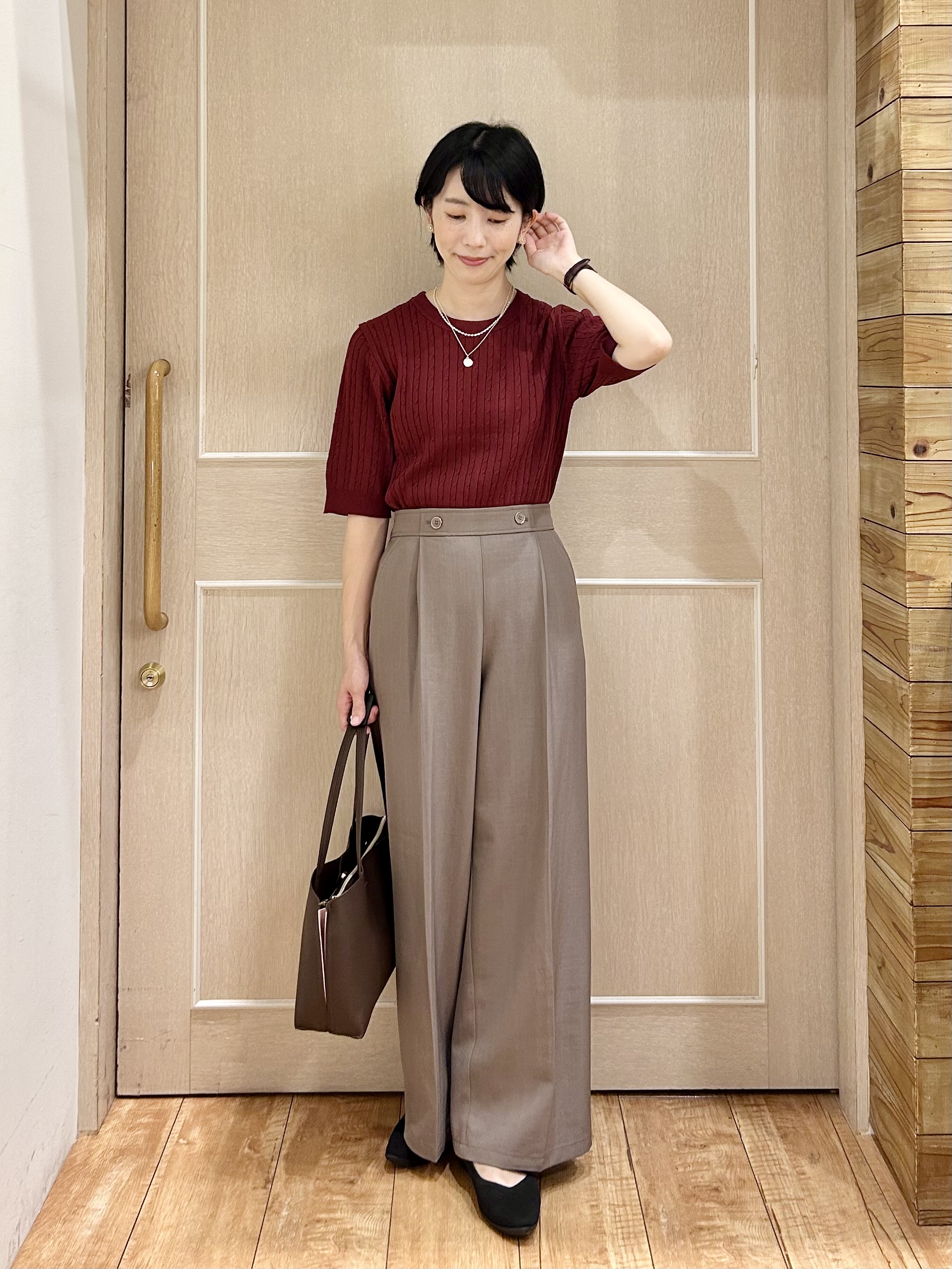 ちぐささんの「SHOO･LA･RUE｜【洗濯機可/S-LL】上品見え ミニケーブルニット」を使ったコーディネート