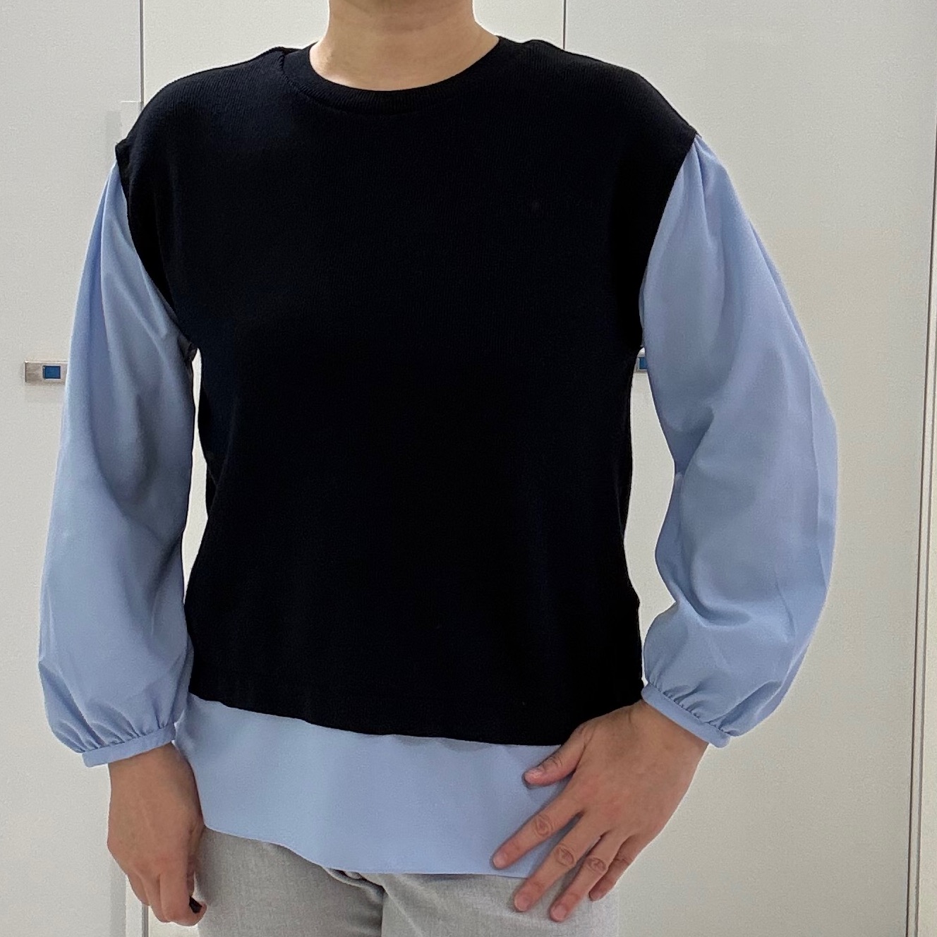 hIさんの「COUP DE CHANCE｜【手洗い可／日本製／】 レイヤード風トップス」を使ったコーディネート