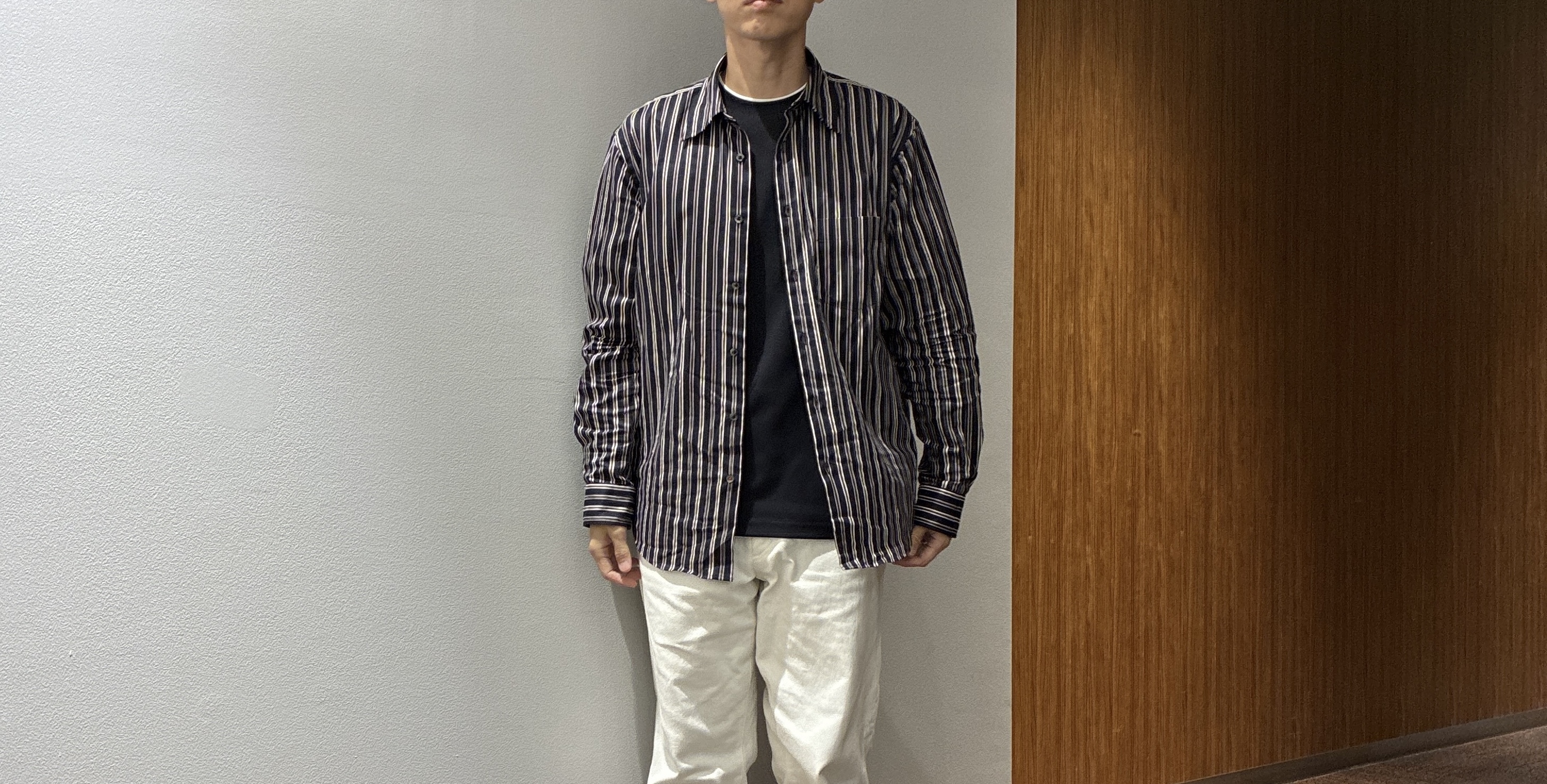 わいずみさんの「TAKEO KIKUCHI｜【BOWLER HAT LABEL】日本製オルタネートストライプシャツ」を使ったコーディネート