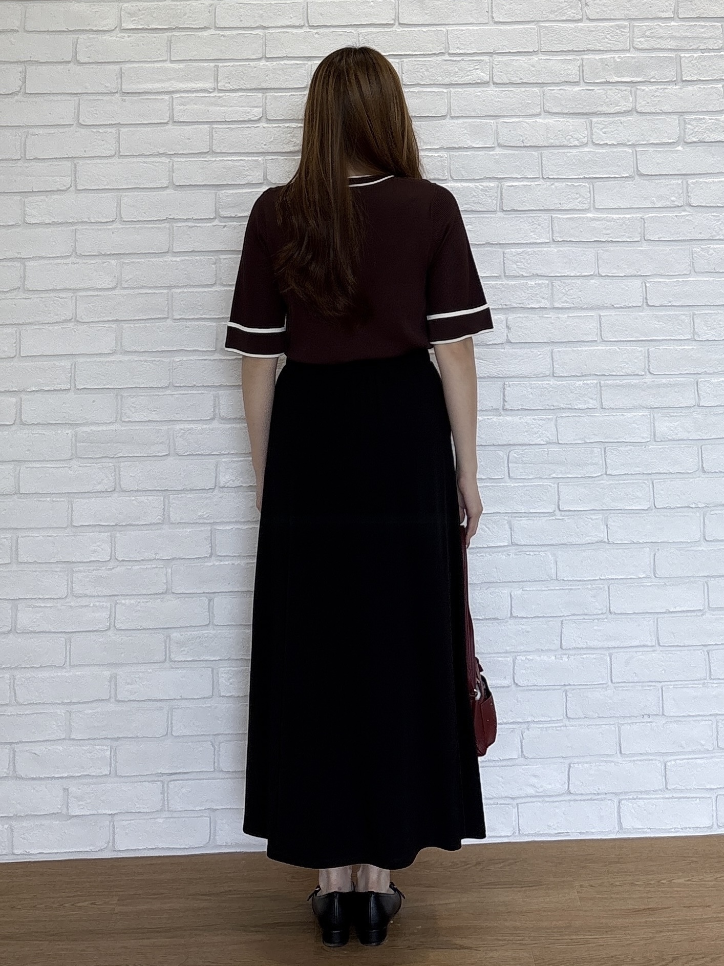 sayaさんの「grove｜新色追加！【シリーズ累計36万枚/名品ニット】やわらかドライタッチ 袖メッシュ編みニット」を使ったコーディネート
