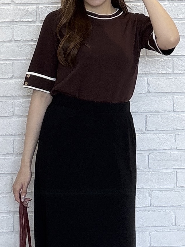 sayaさんの「grove｜新色追加！【シリーズ累計36万枚/名品ニット】やわらかドライタッチ 袖メッシュ編みニット」を使ったコーディネート