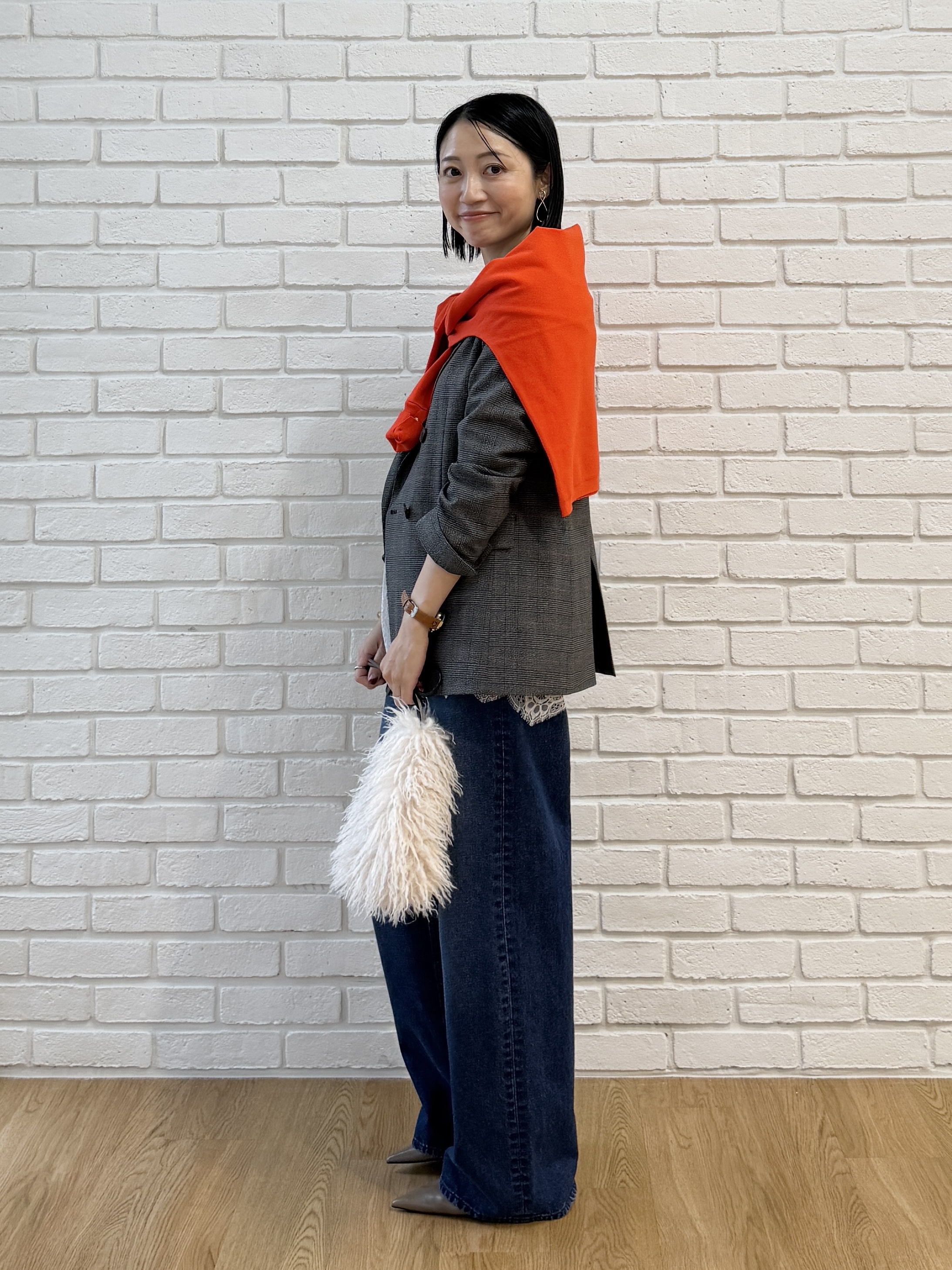 shihoさんの「INDIVI｜【洗濯機OK／ストレッチ◎】秋はじめのダブルジャケット」を使ったコーディネート