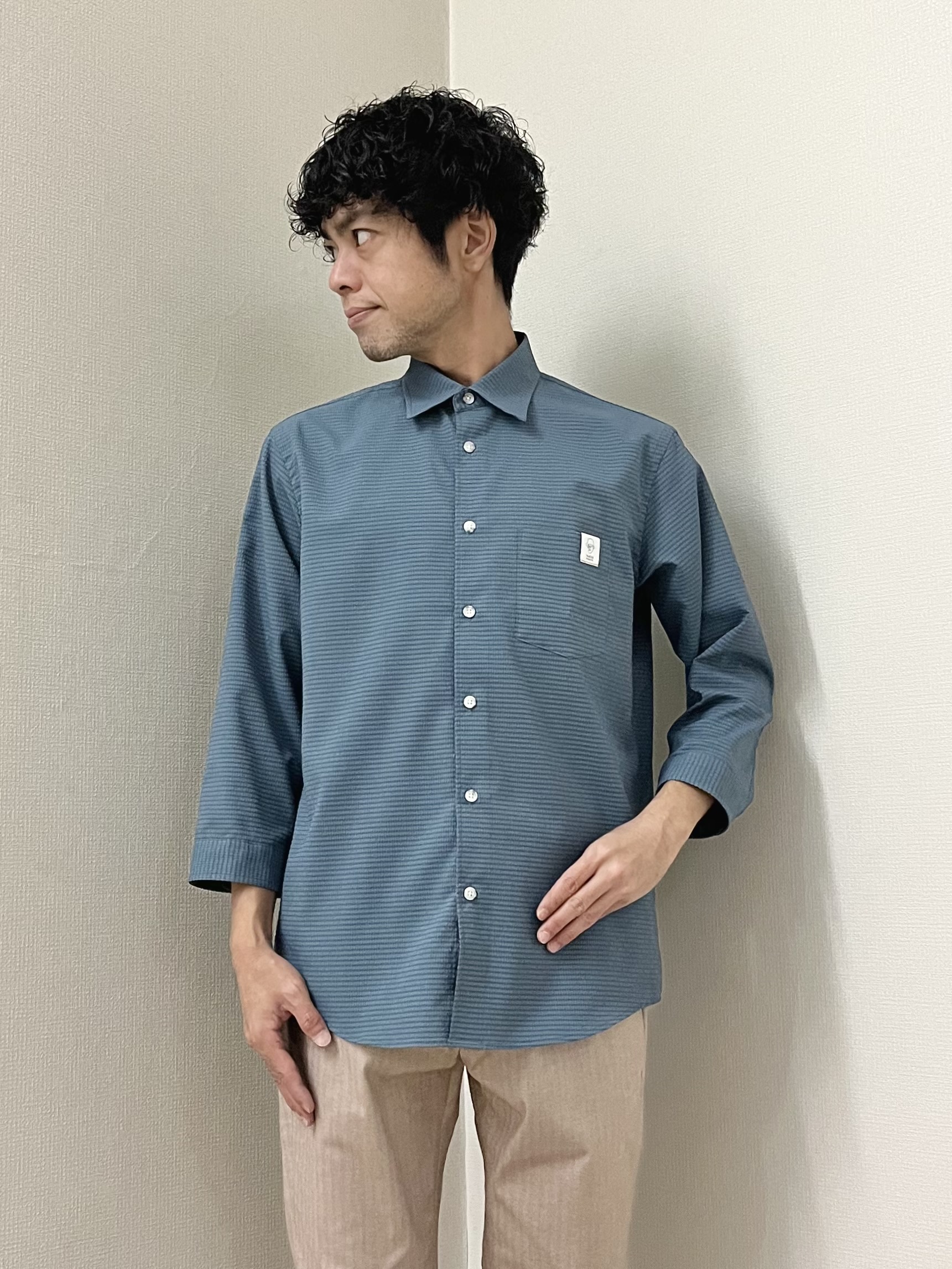URAさんの「TAKEO KIKUCHI｜【日本製】DotAir（R）サッカー7分袖シャツ」を使ったコーディネート