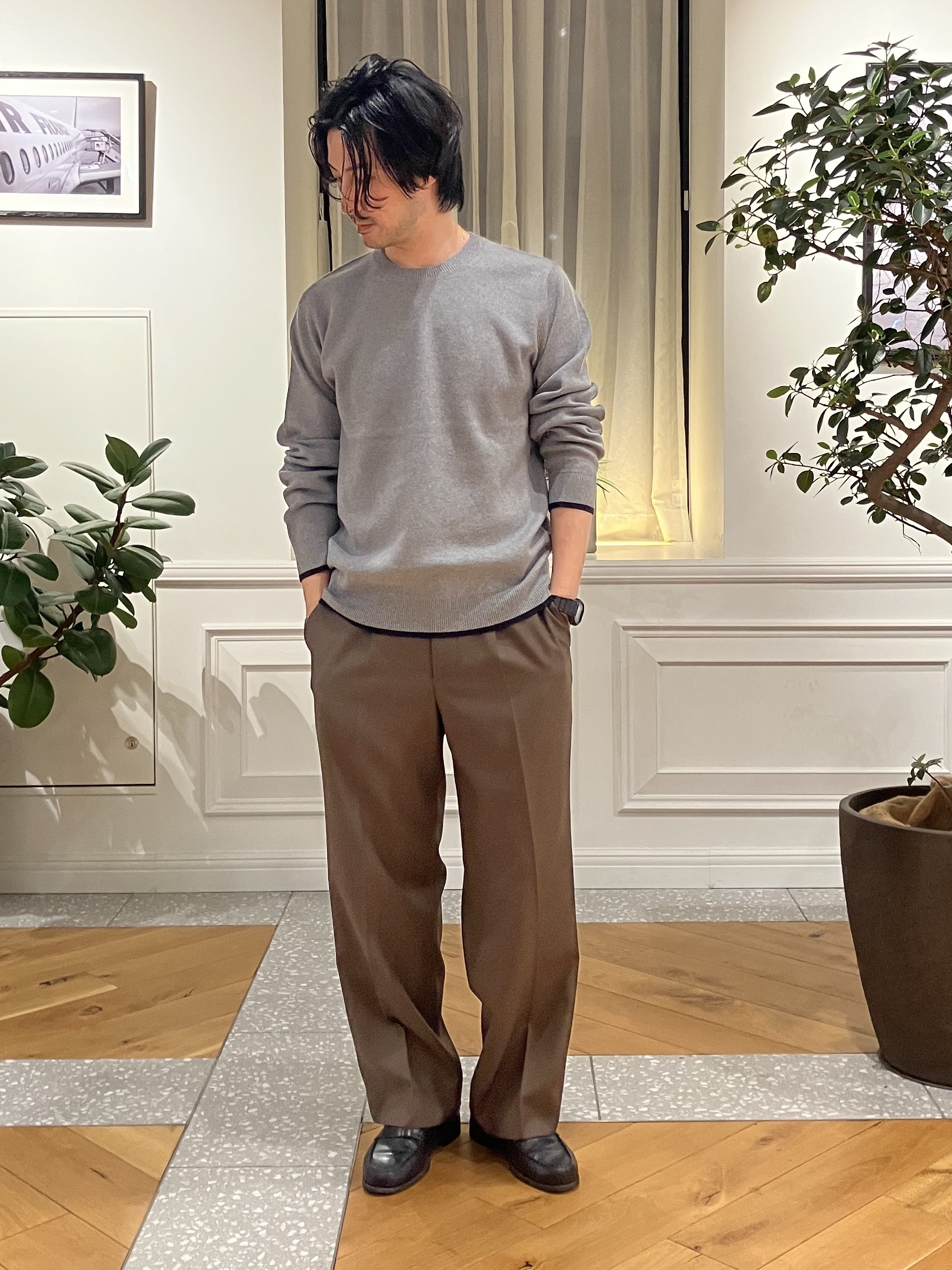 junyaさんの「DRESSTERIOR｜【6色展開/洗濯機可】コットンカシミヤ スムースニット」を使ったコーディネート
