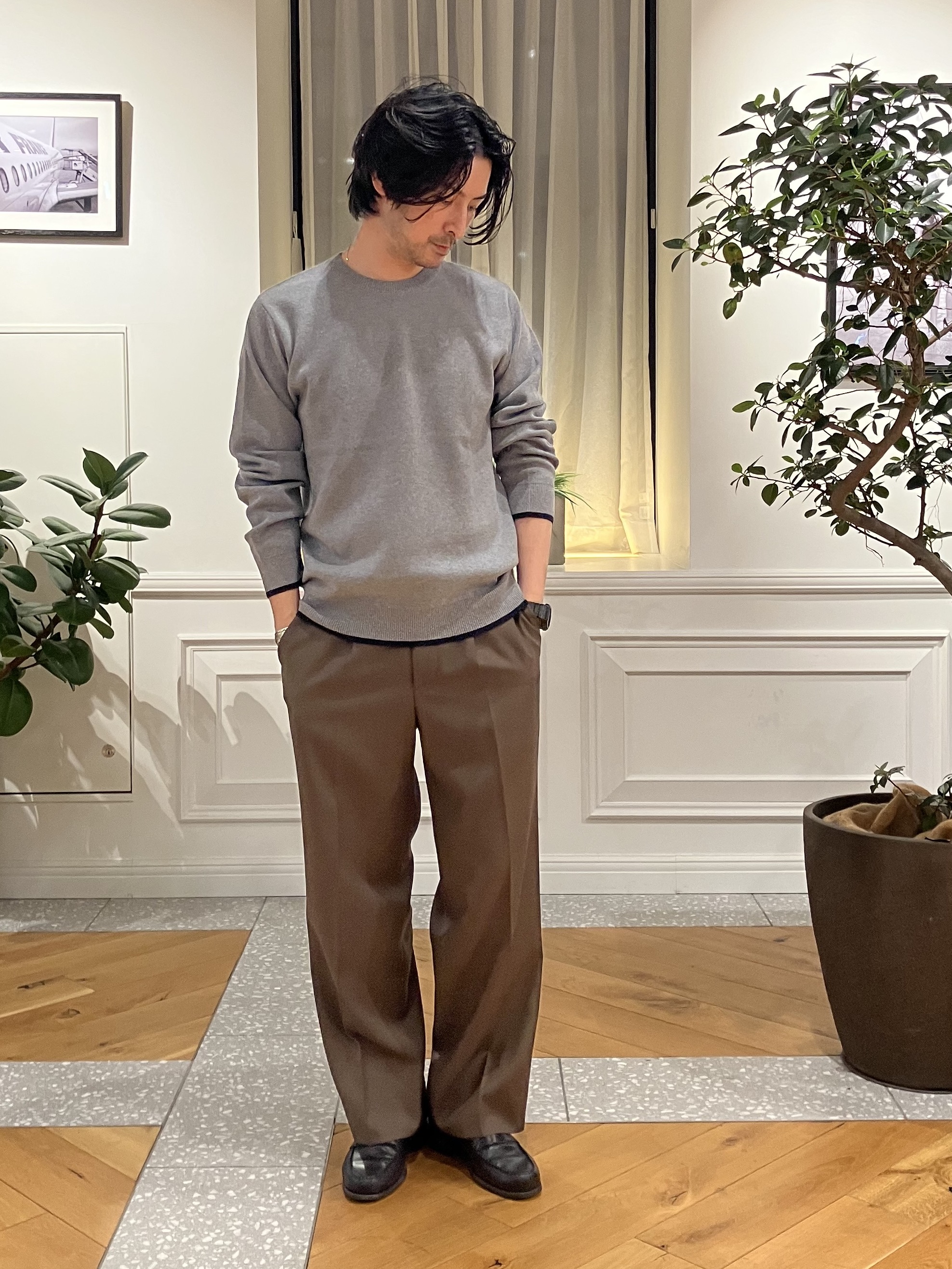 junyaさんの「DRESSTERIOR｜【6色展開/洗濯機可】コットンカシミヤ スムースニット」を使ったコーディネート