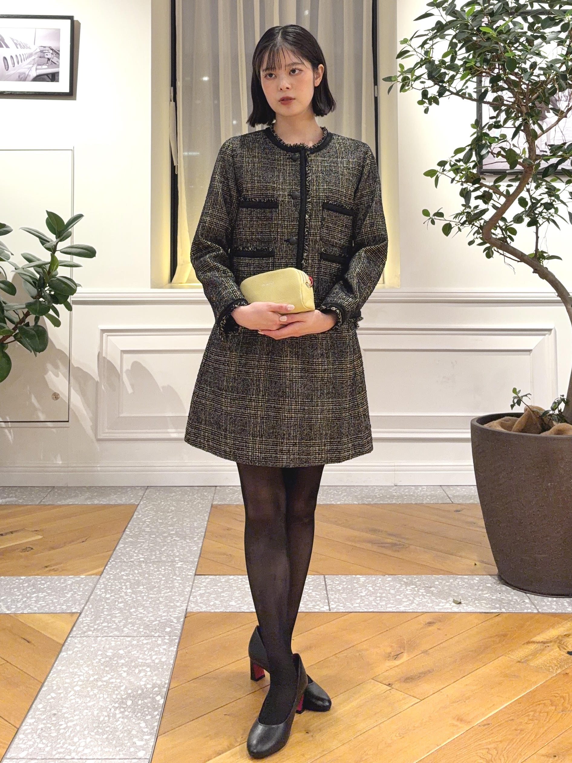 pupiさんの「DRESSTERIOR｜【セットアップ可】ループグレンチェックノーカラージャケット」を使ったコーディネート