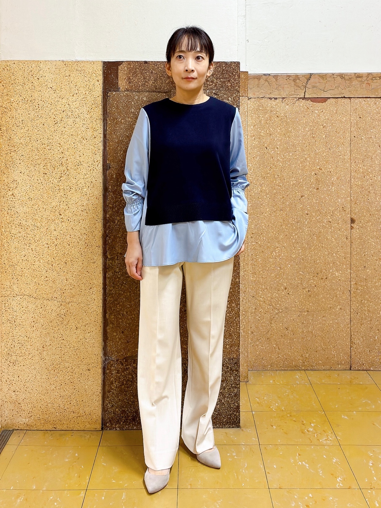 hattoriさんの「INDIVI｜【洗える／1枚でコーデ完成】重ね着風ニットトップス」を使ったコーディネート
