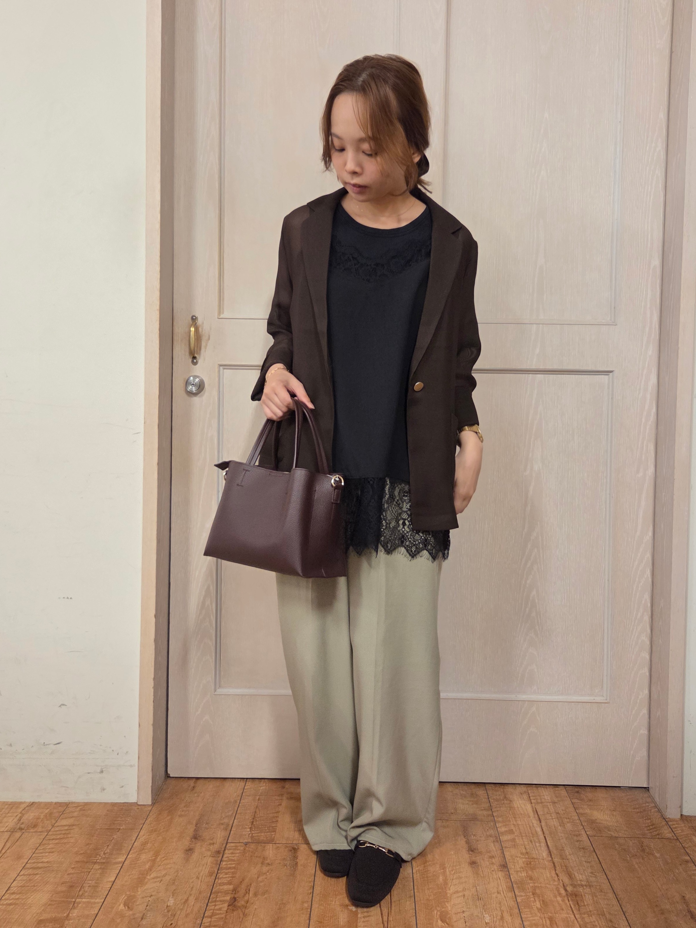 masamiさんの「SHOO･LA･RUE｜【通気性〇/セットアップ可/S-LL/洗濯機可】紫外線対策にも メッシュテーラードジャケット」を使ったコーディネート