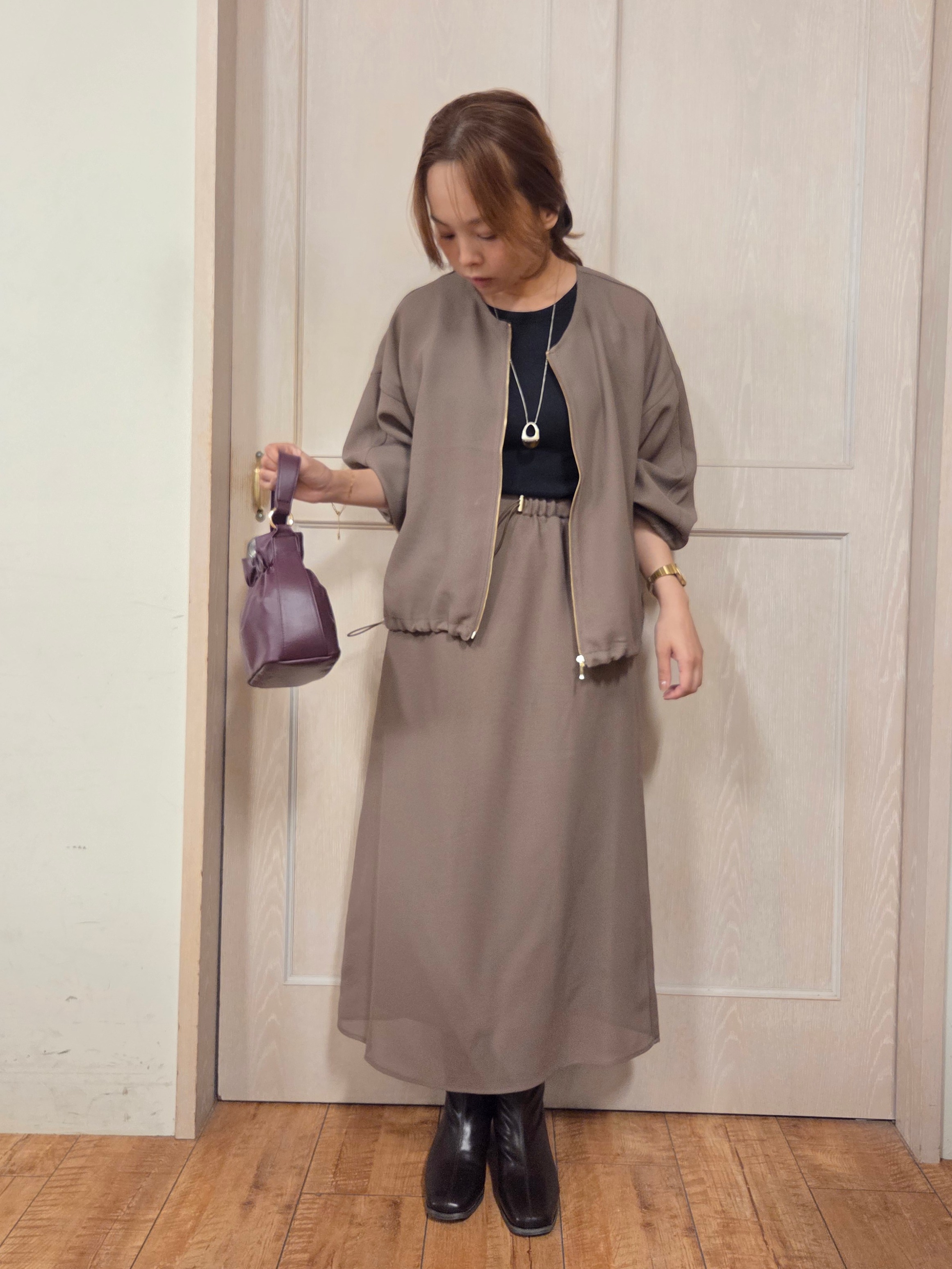 masamiさんの「SHOO･LA･RUE｜【通気性〇/セットアップ可/洗濯機可】メッシュドルマン ジップブルゾン」を使ったコーディネート