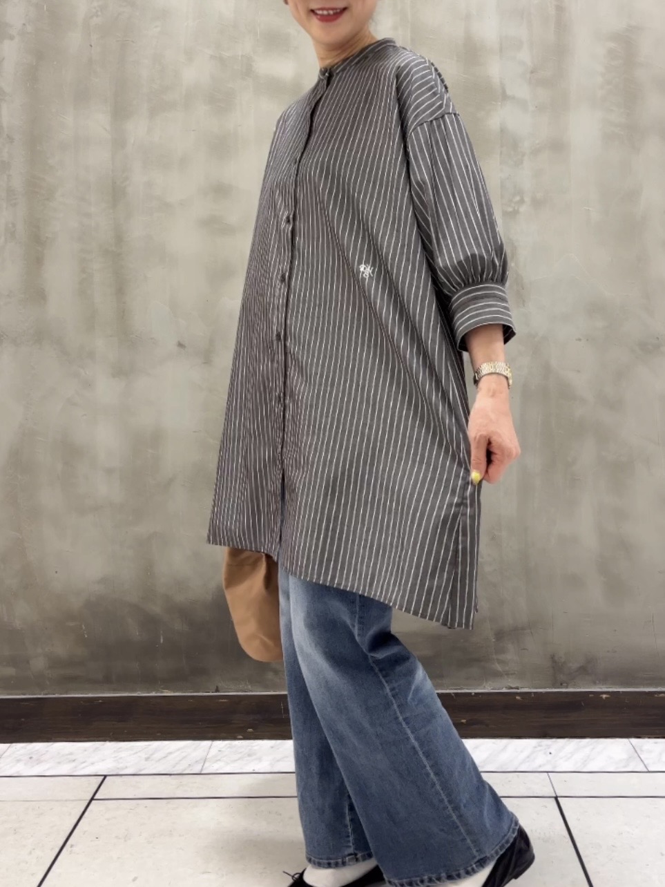 Yasucoさんの「Dessin｜【UVカット】チュニックストライプシャツ6分袖」を使ったコーディネート