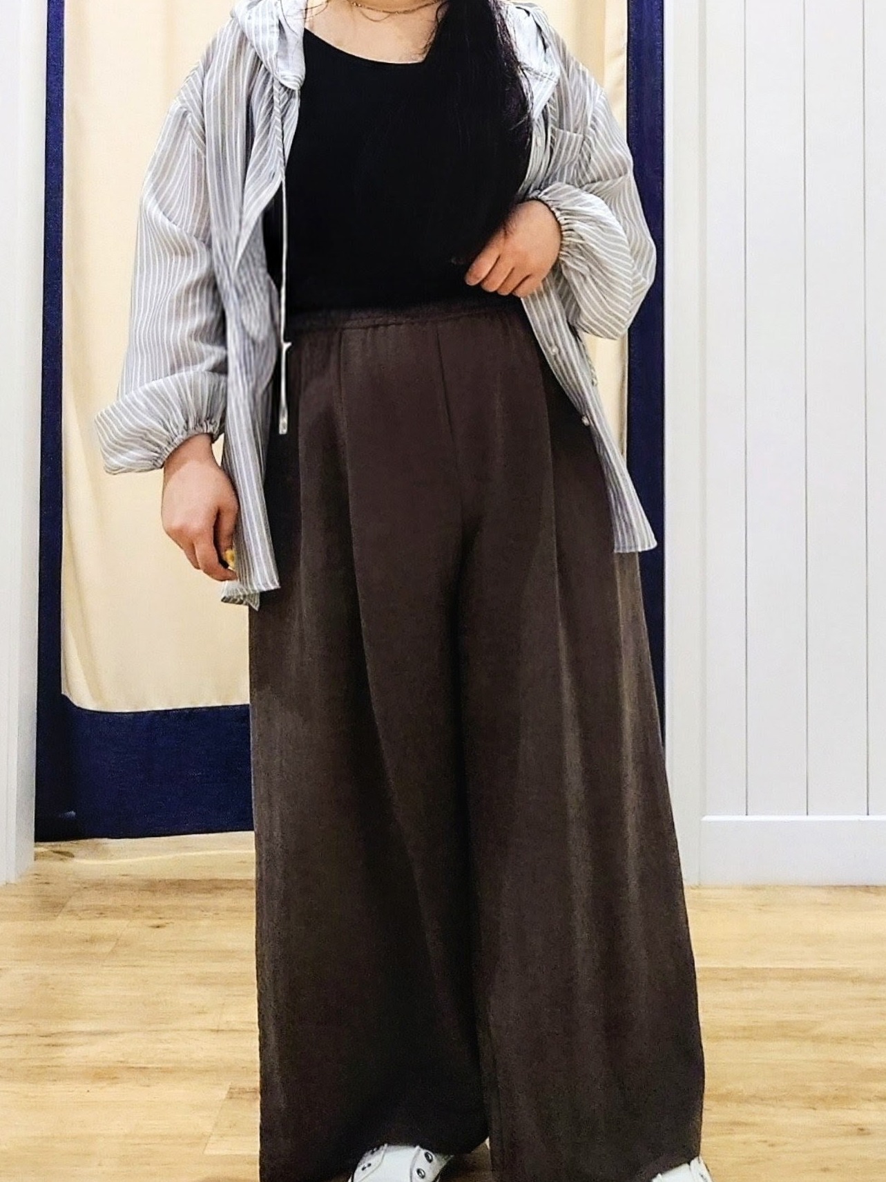 Haraさんの「Dessin｜ストライプシアーフードシャツ」を使ったコーディネート