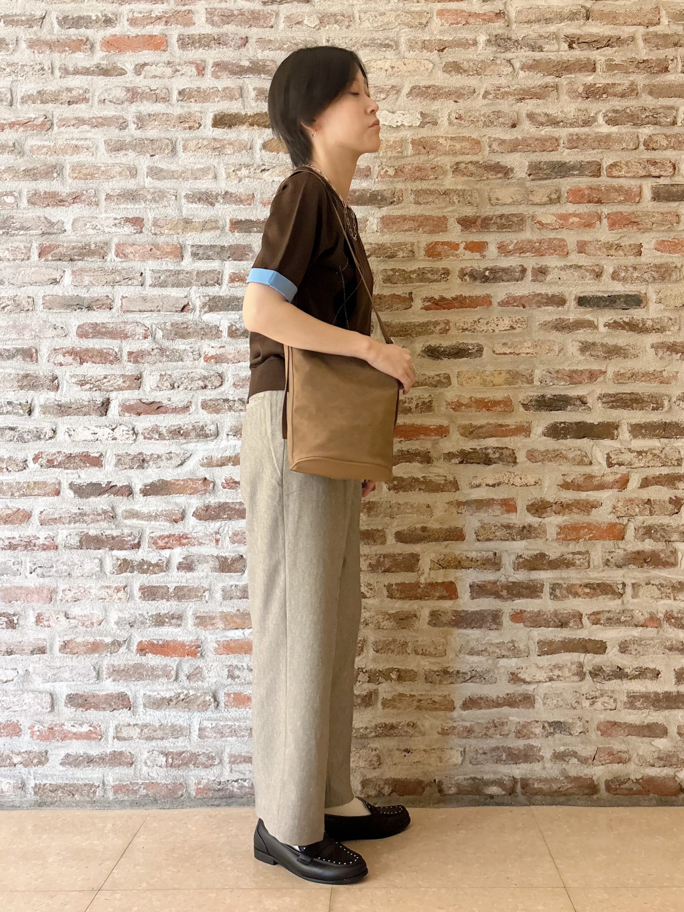 しばさんの「THE SHOP TK｜POLO BCS/アーガイル5分袖ニット」を使ったコーディネート